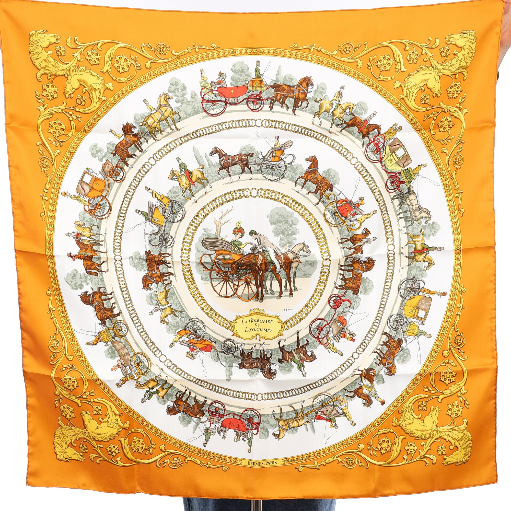 Boxed Hermès La Promenade de Longchamps Silk Scarf