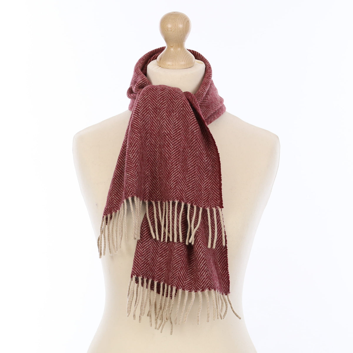 Burgundy Herringbone Cashmere Woven Scarf