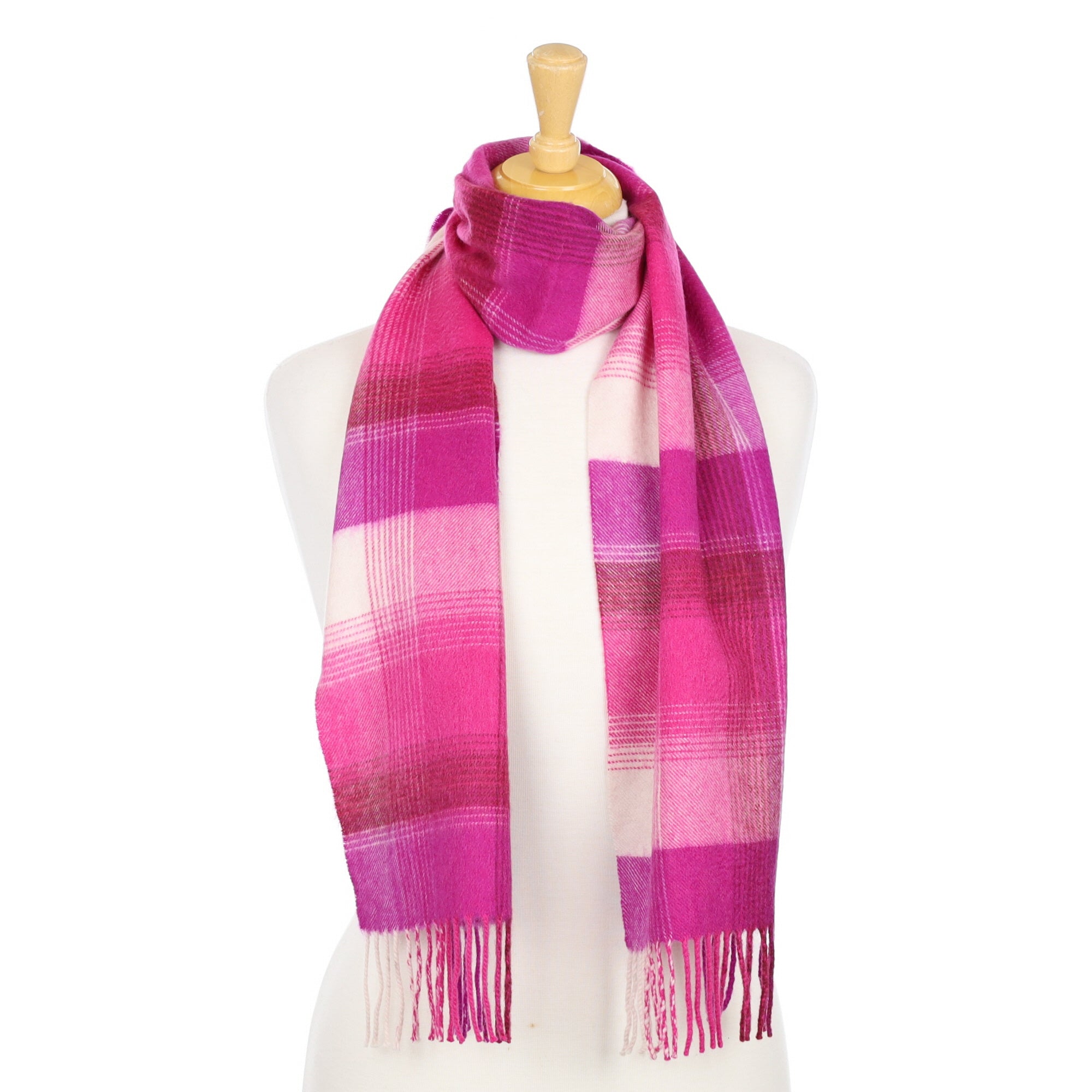 Magenta and Cream Checked Woven Scarf