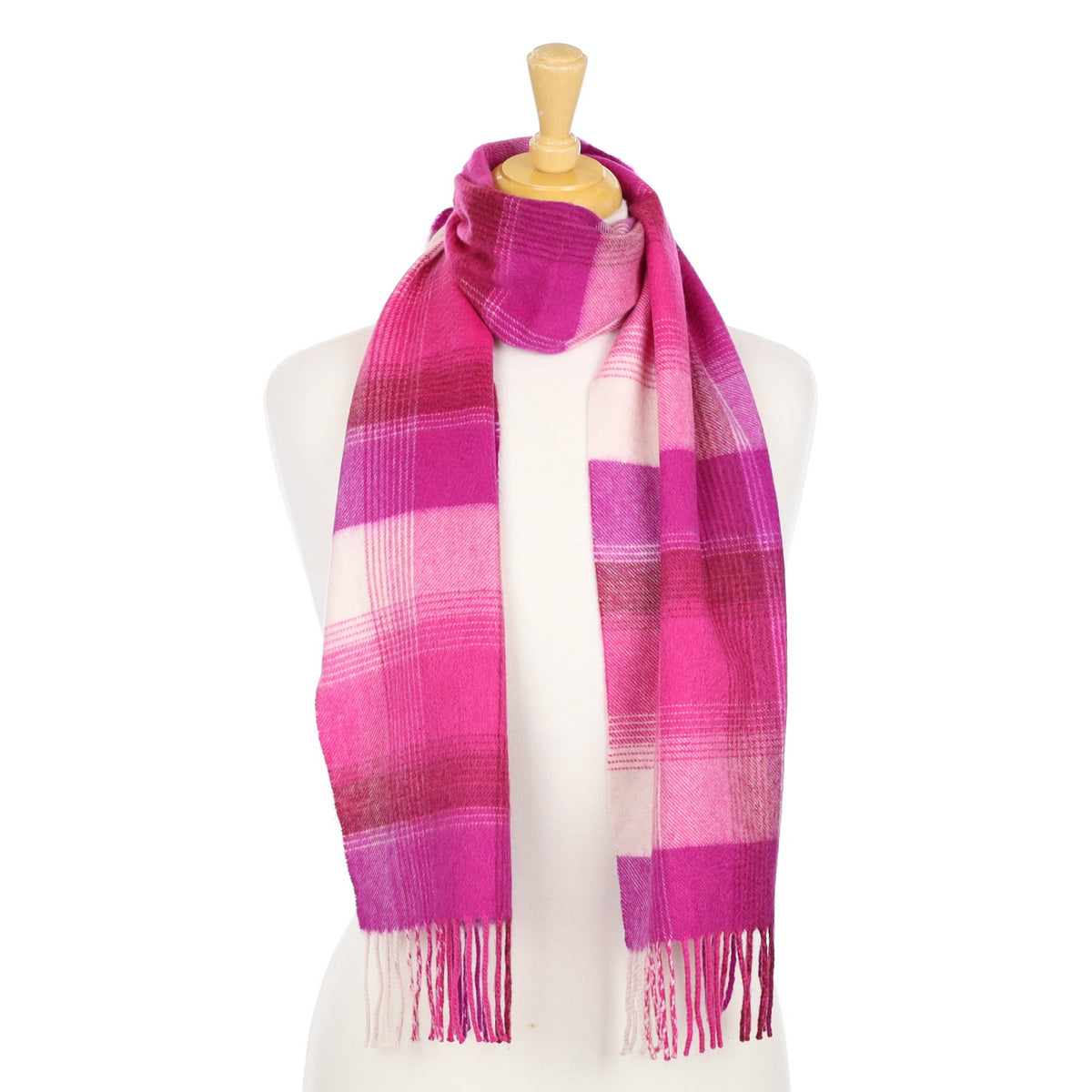 Magenta and Cream Checked Woven Scarf