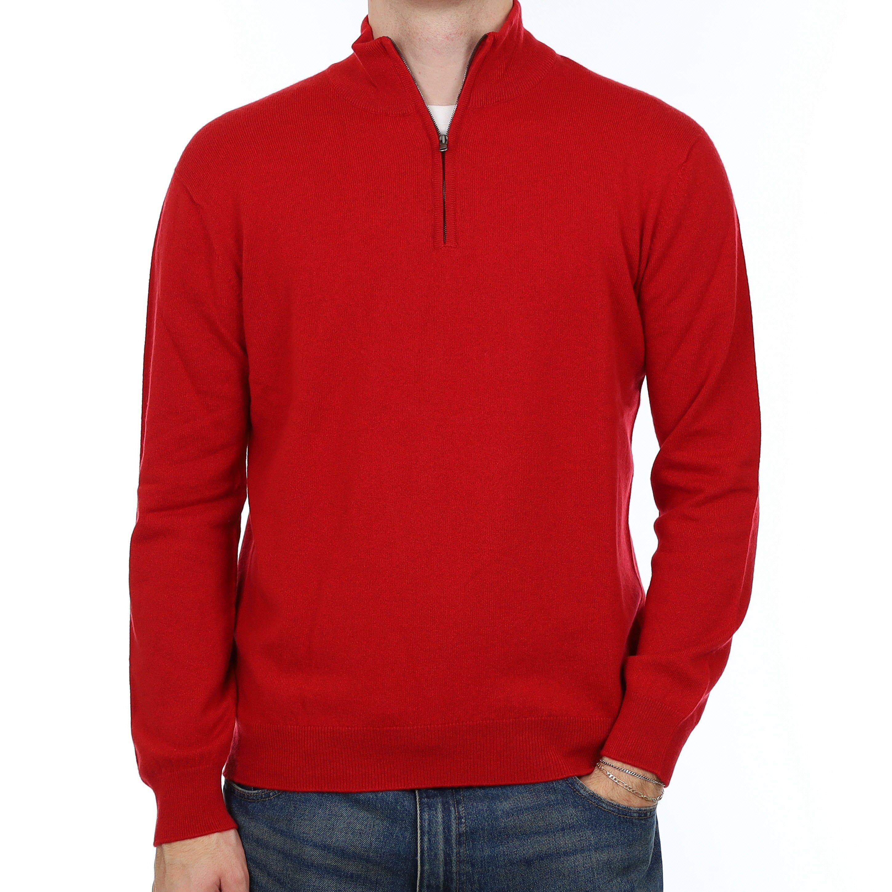 Men’s Brand New Scottish Scarlet Red Cashmere 1/4 Zip Jumper Medium