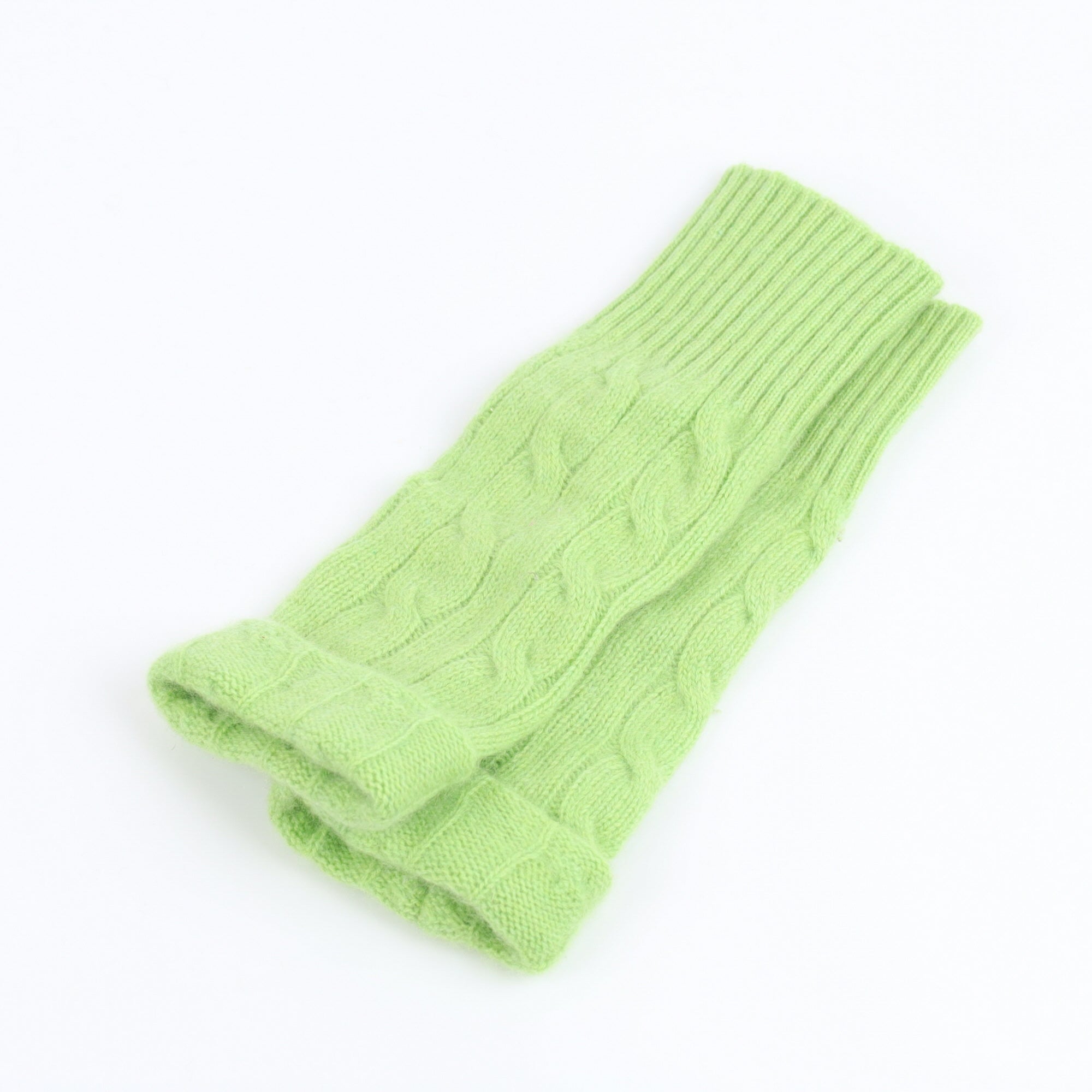 Lime Green Chunky Cable Fingerless Gloves