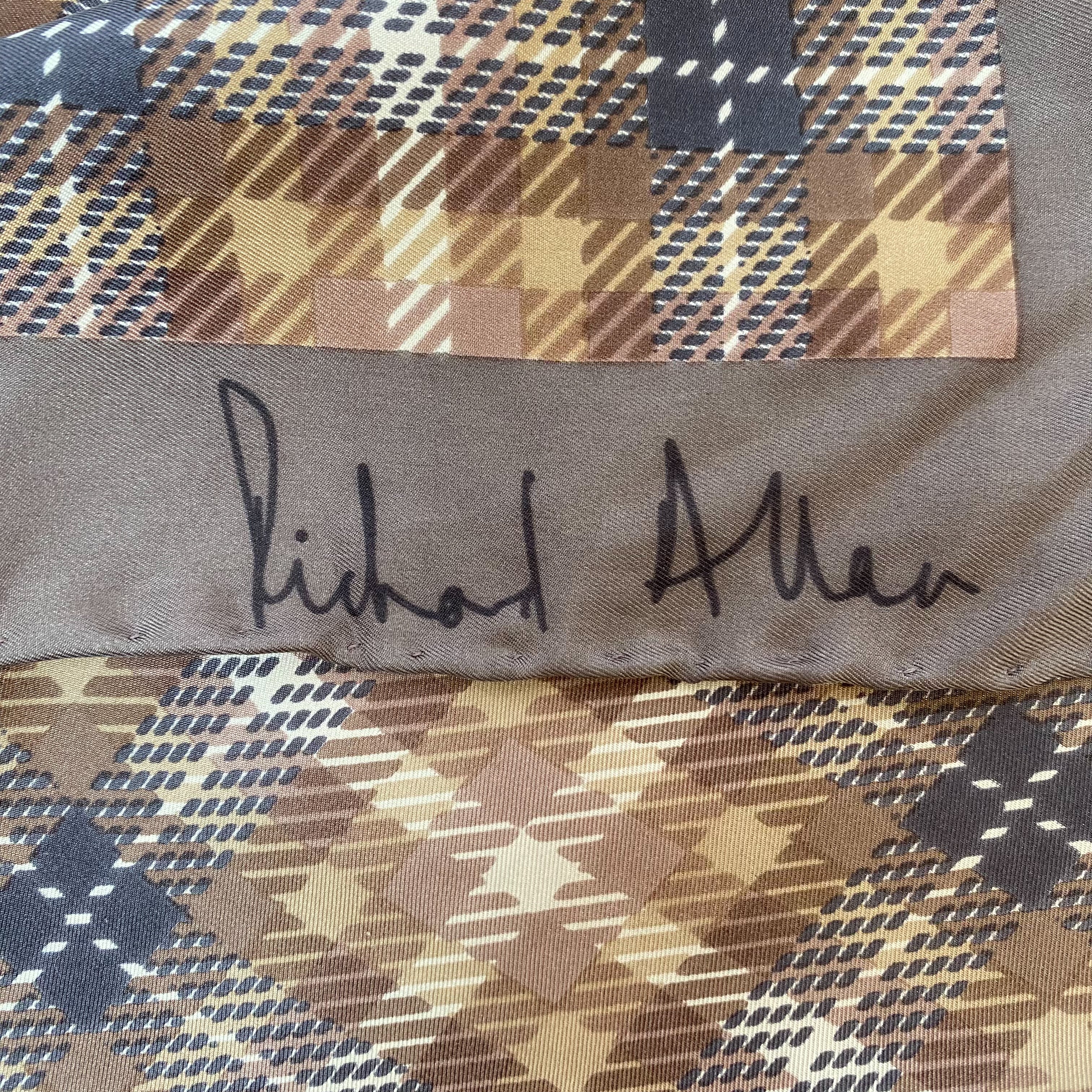 1970s Richard Allan Plaid Pattern Vintage Silk Scarf