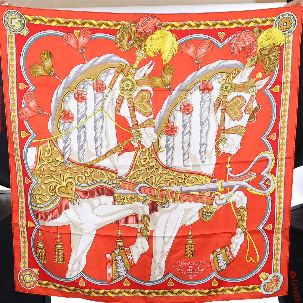 Brand New Boxed Hermès Harnais de Coeur Silk Scarf