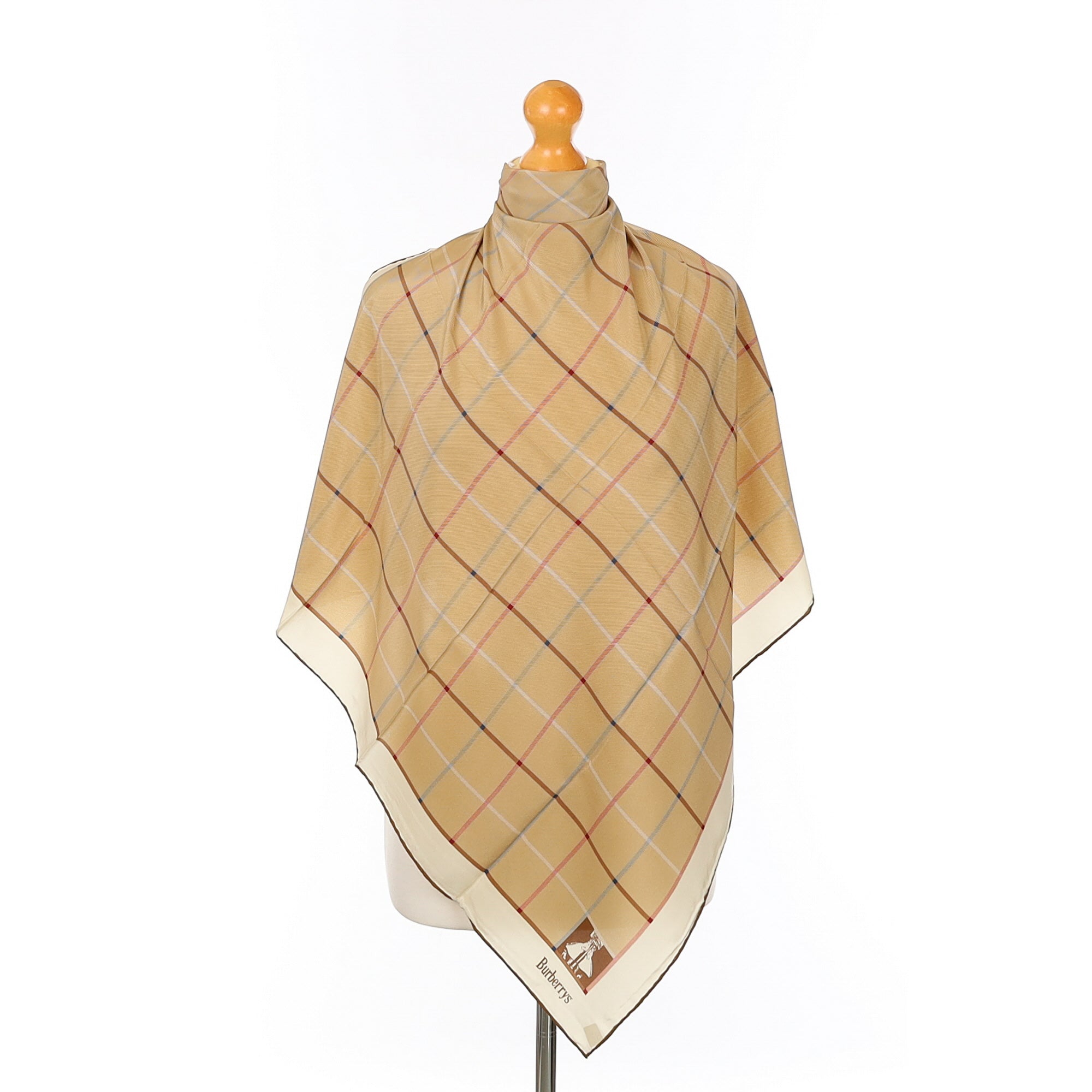 Brand New Burberrys Camel Check Vintage Silk Scarf