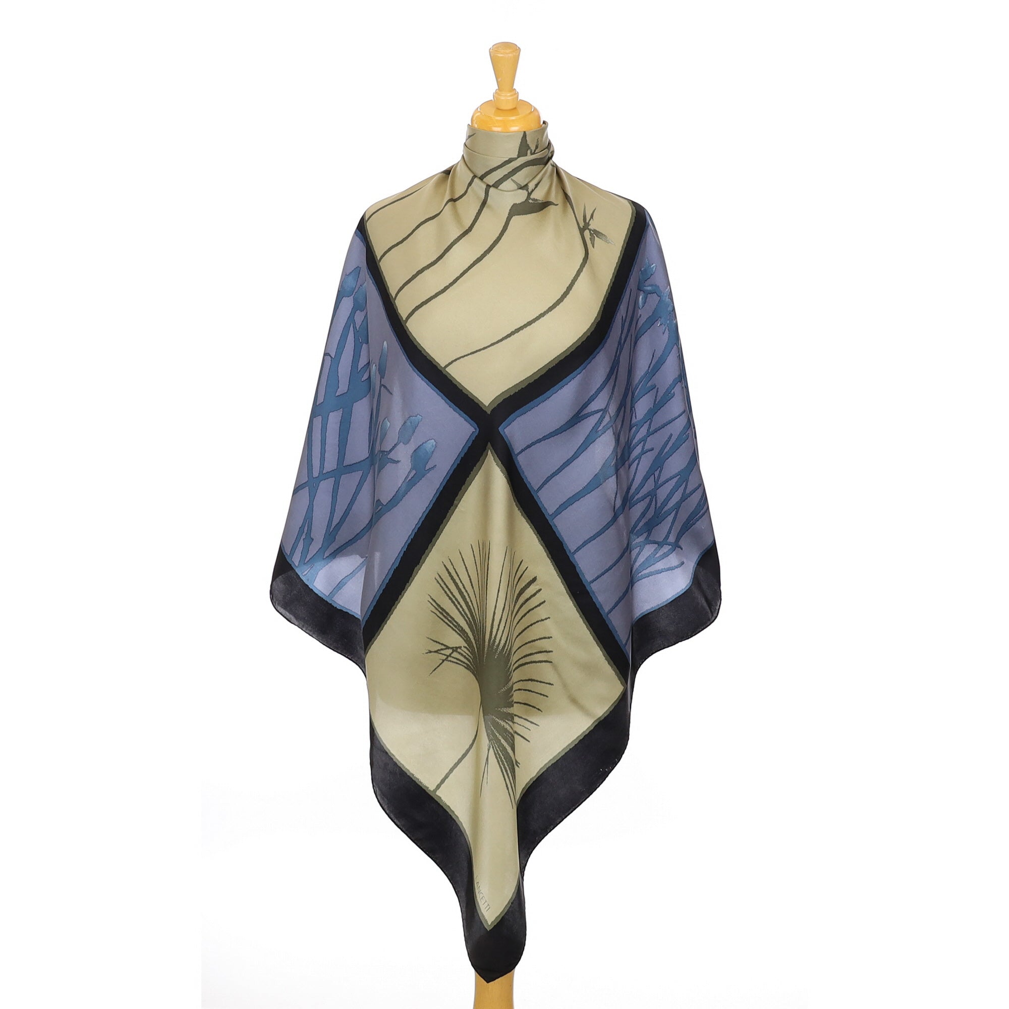 Lancetti Blue and Sage Vintage Silk Scarf