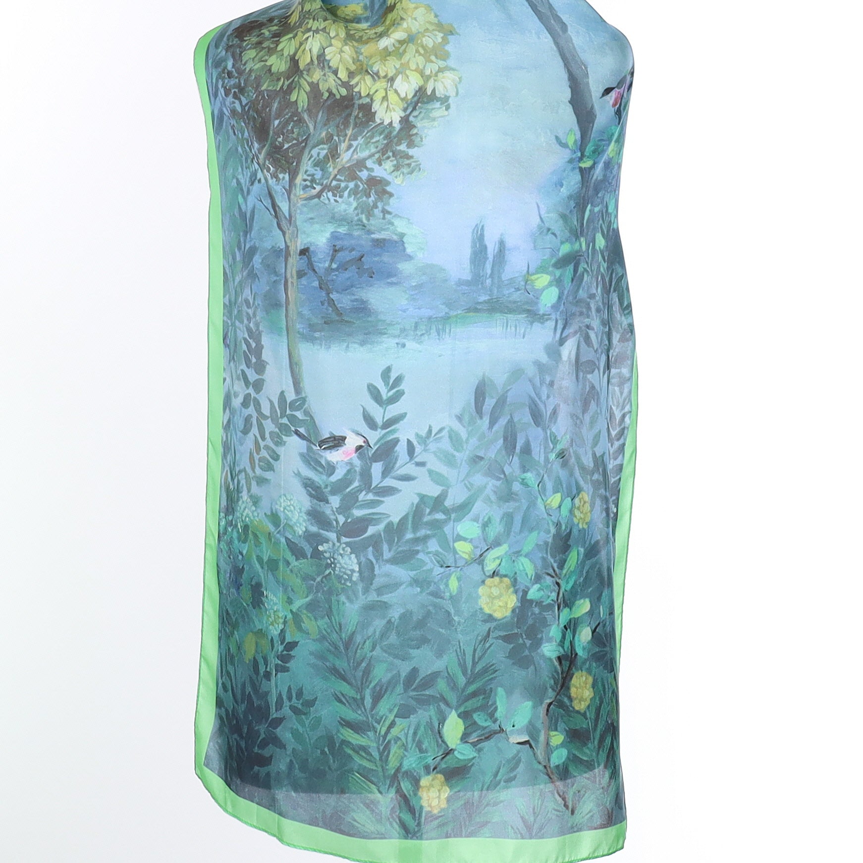 Blue and Green River View Wrap Silk Scarf