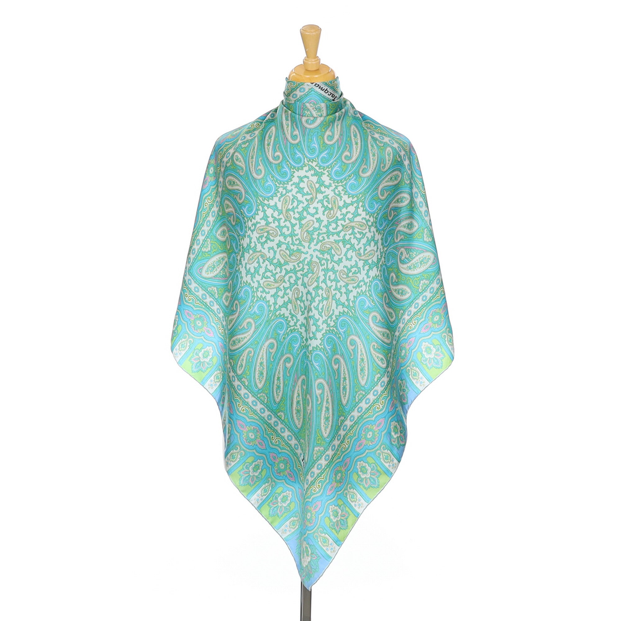 Jacqmar Aqua Paisley Pattetn Vintage Silk Scarf