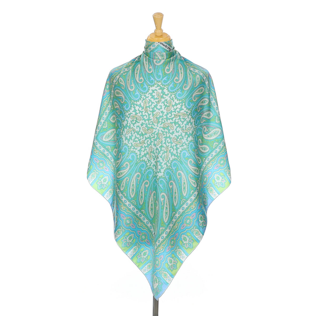 Jacqmar Aqua Paisley Pattetn Vintage Silk Scarf