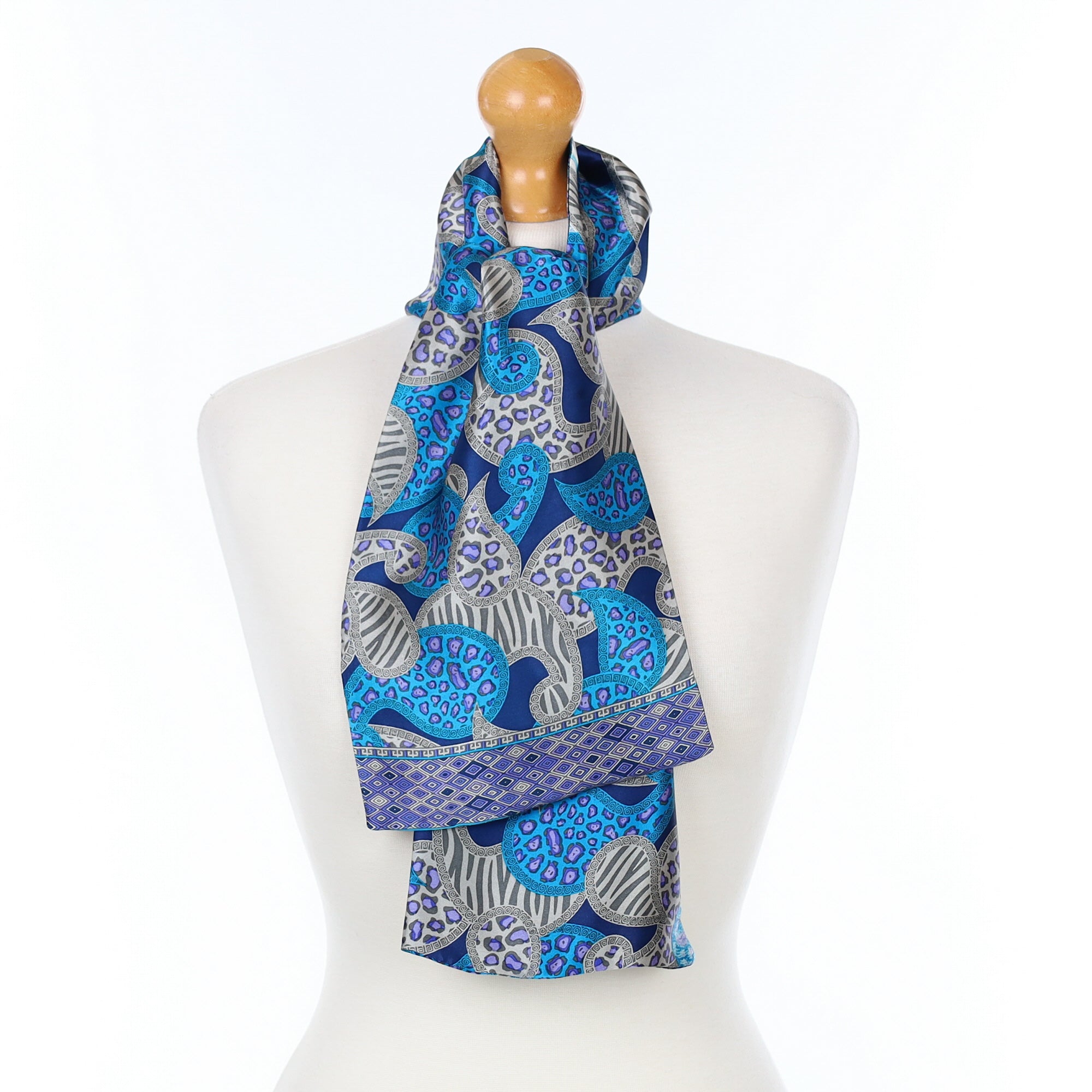 Blue and Silver Paisley Silk Scarf