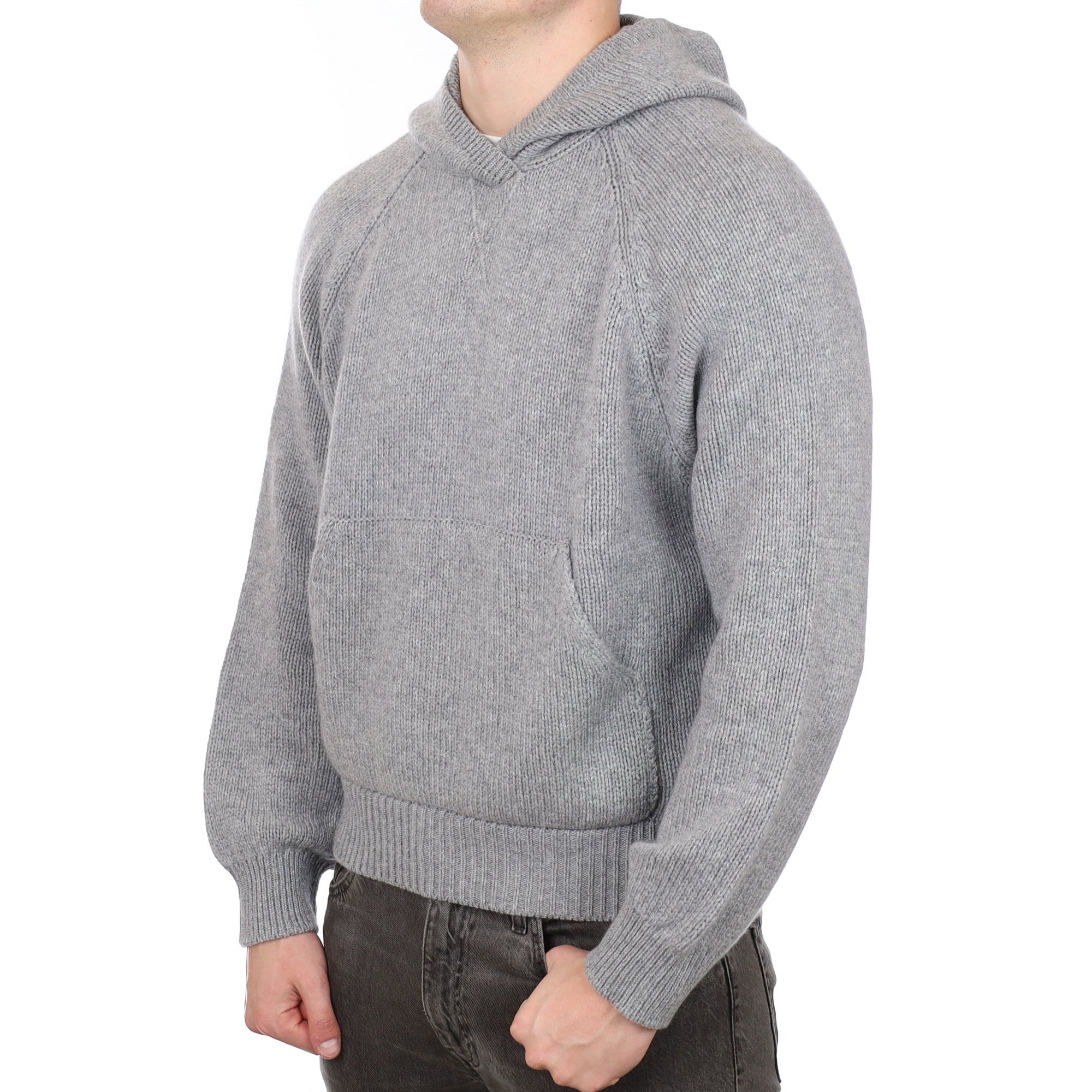 Men's Brand New Scottish Smoke Grey Chunky Cashmere Hoodie Jumper XXL