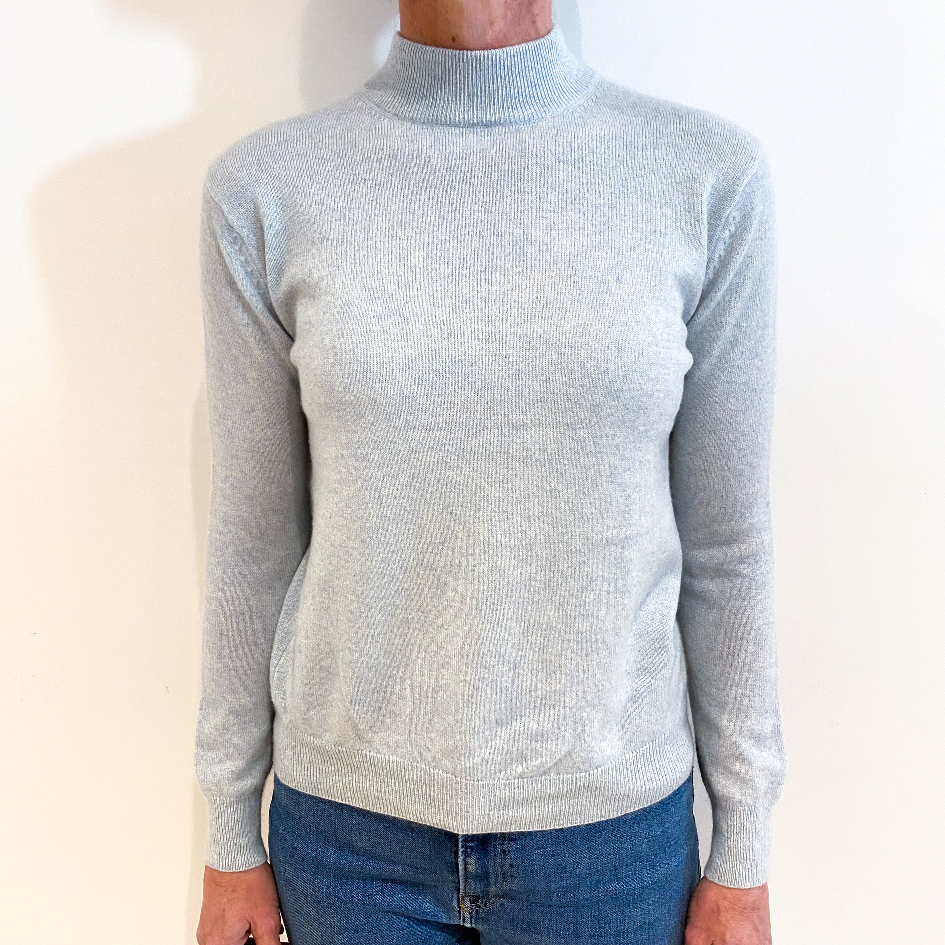Opal Blue Cashmere Turtle Neck Jumper Small