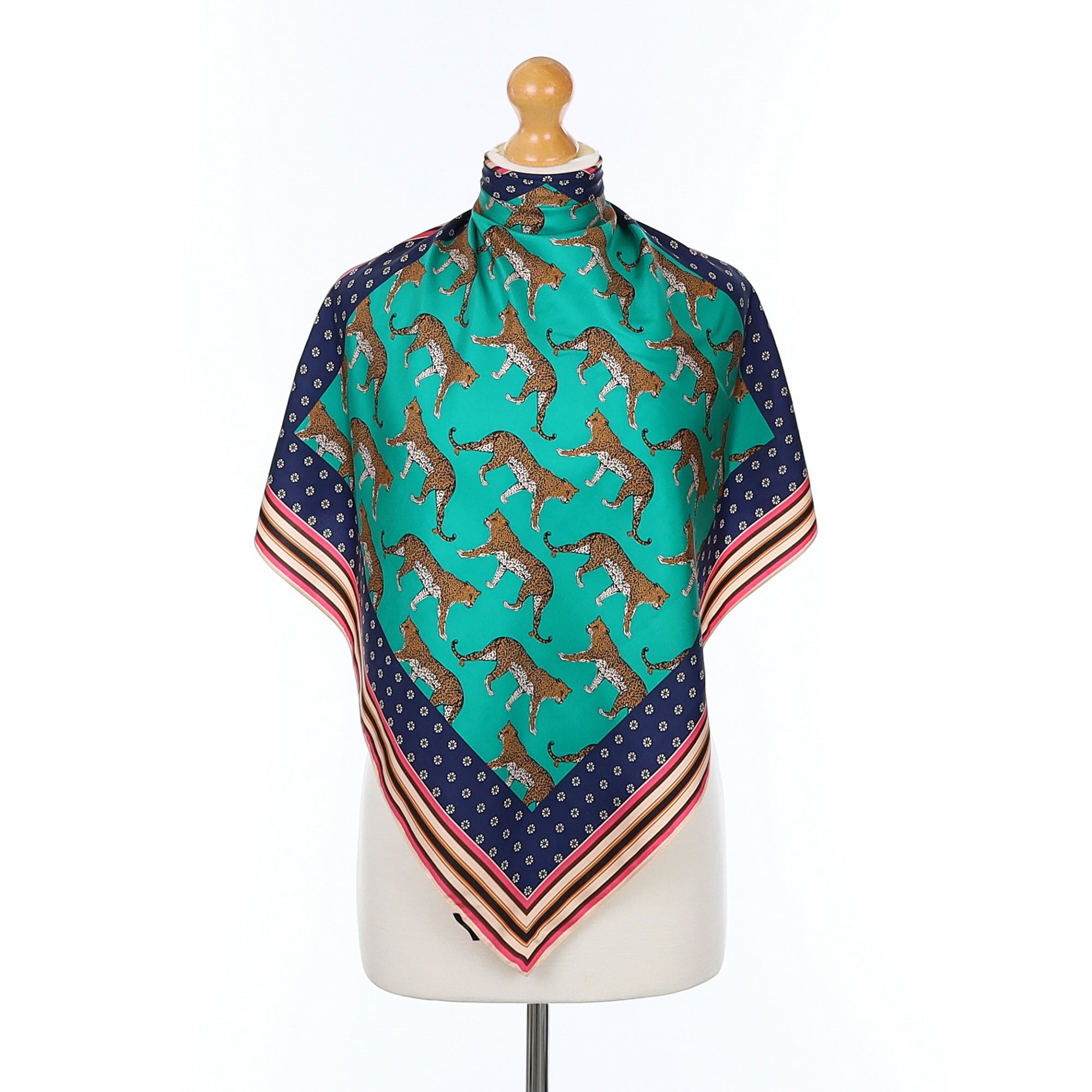 J.Crew Leopard Themed Green Silk Scarf