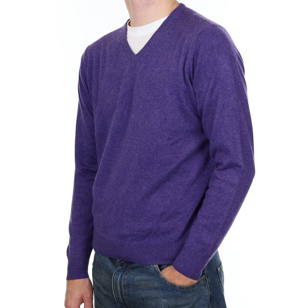 Men’s Amethyst Purple Cashmere V Neck Jumper Medium