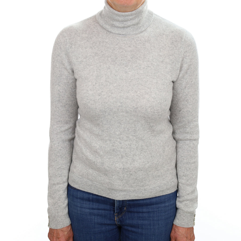 Smoke Grey Cashmere Polo Neck Jumper Medium