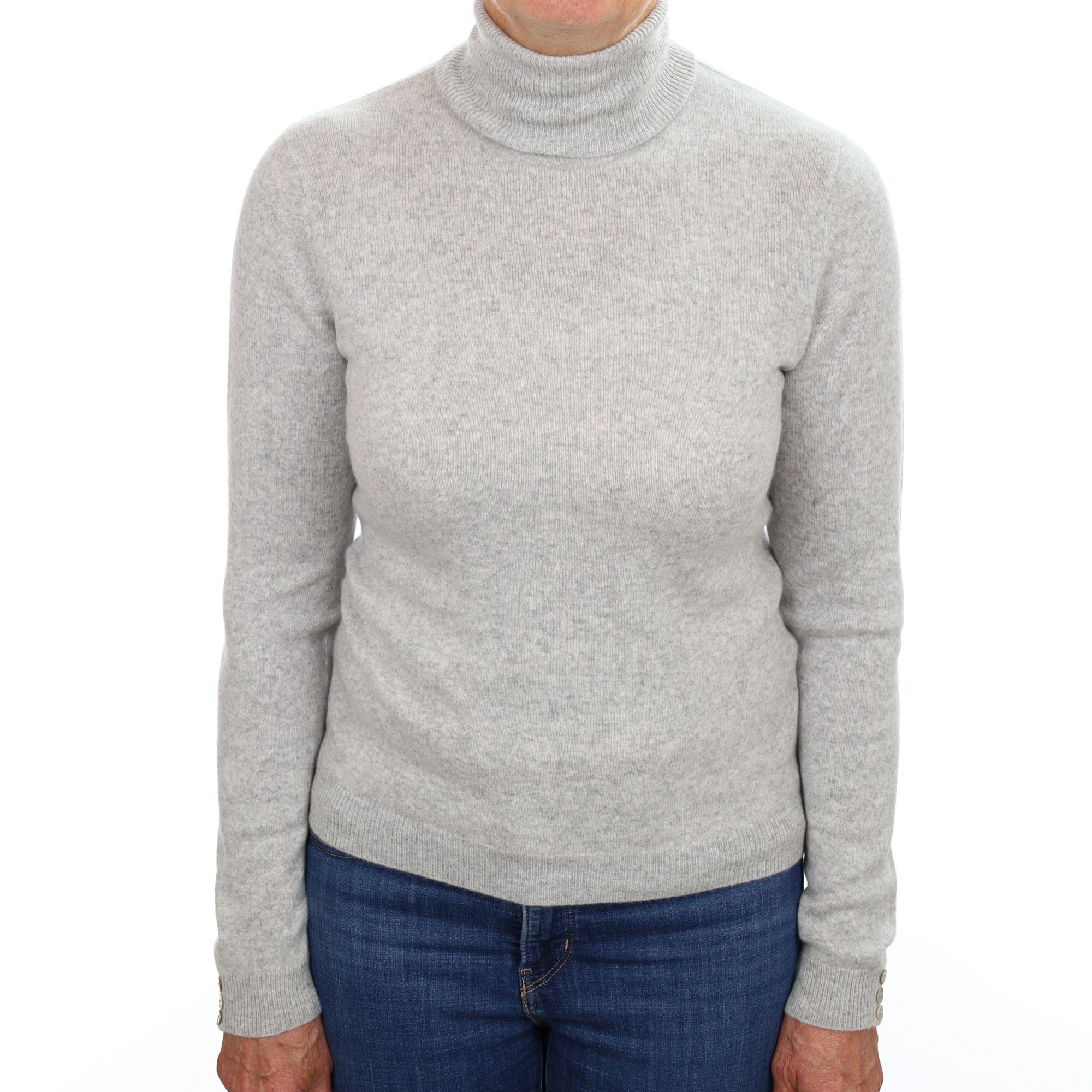 Smoke Grey Cashmere Polo Neck Jumper Medium