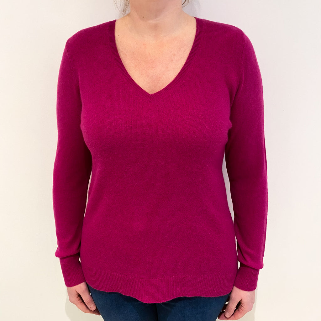 Cherry Pink Cashmere V Neck Jumper Large