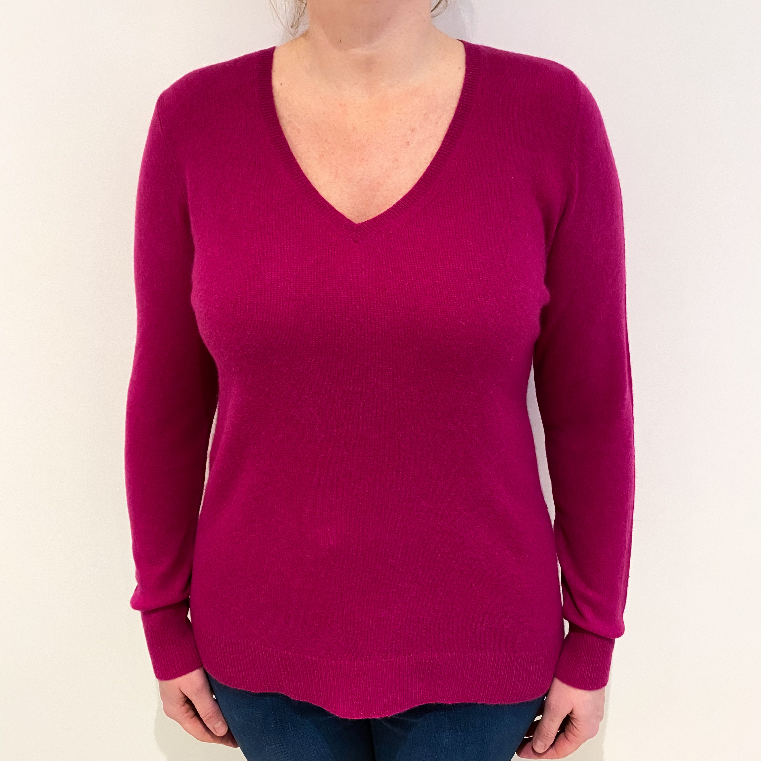 Cherry Pink Cashmere V Neck Jumper Large