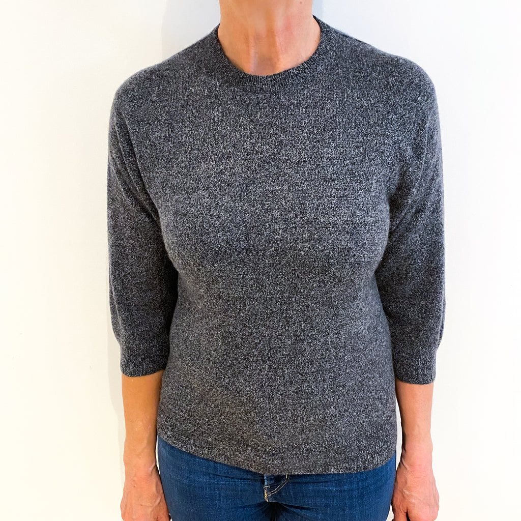 Slate Grey Marl Cashmere Crew Neck 3/4 Sleeve Jumper Medium