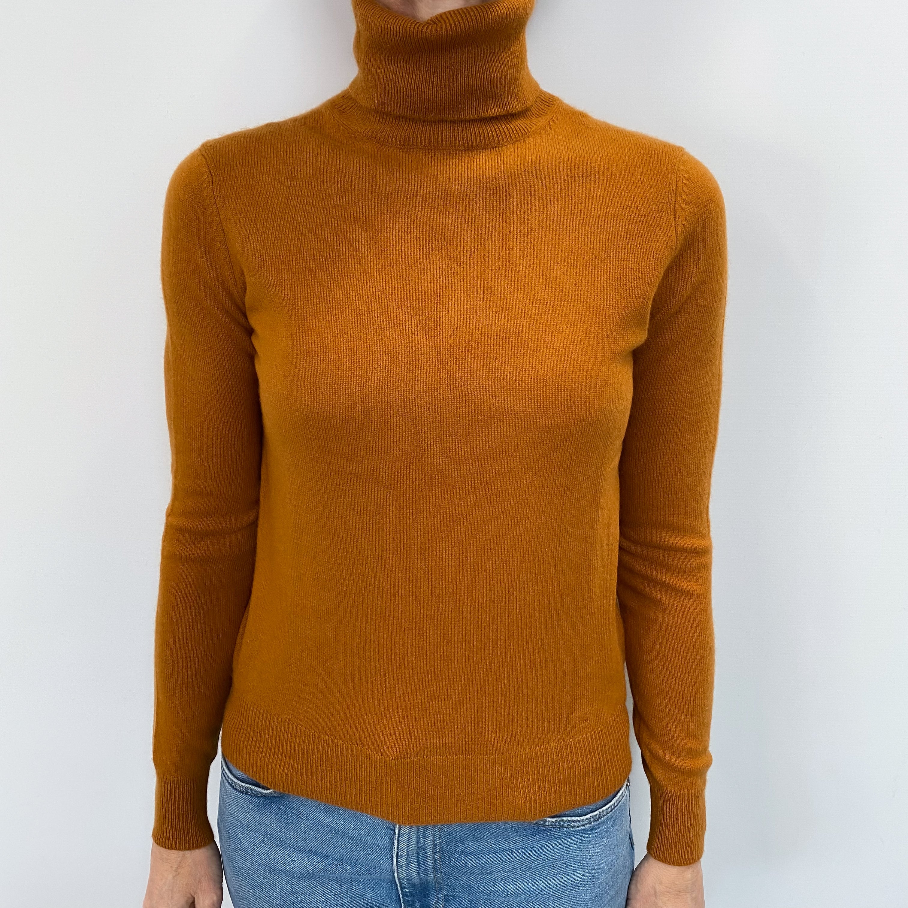 Rust Orange Cashmere Polo Neck Jumper Small