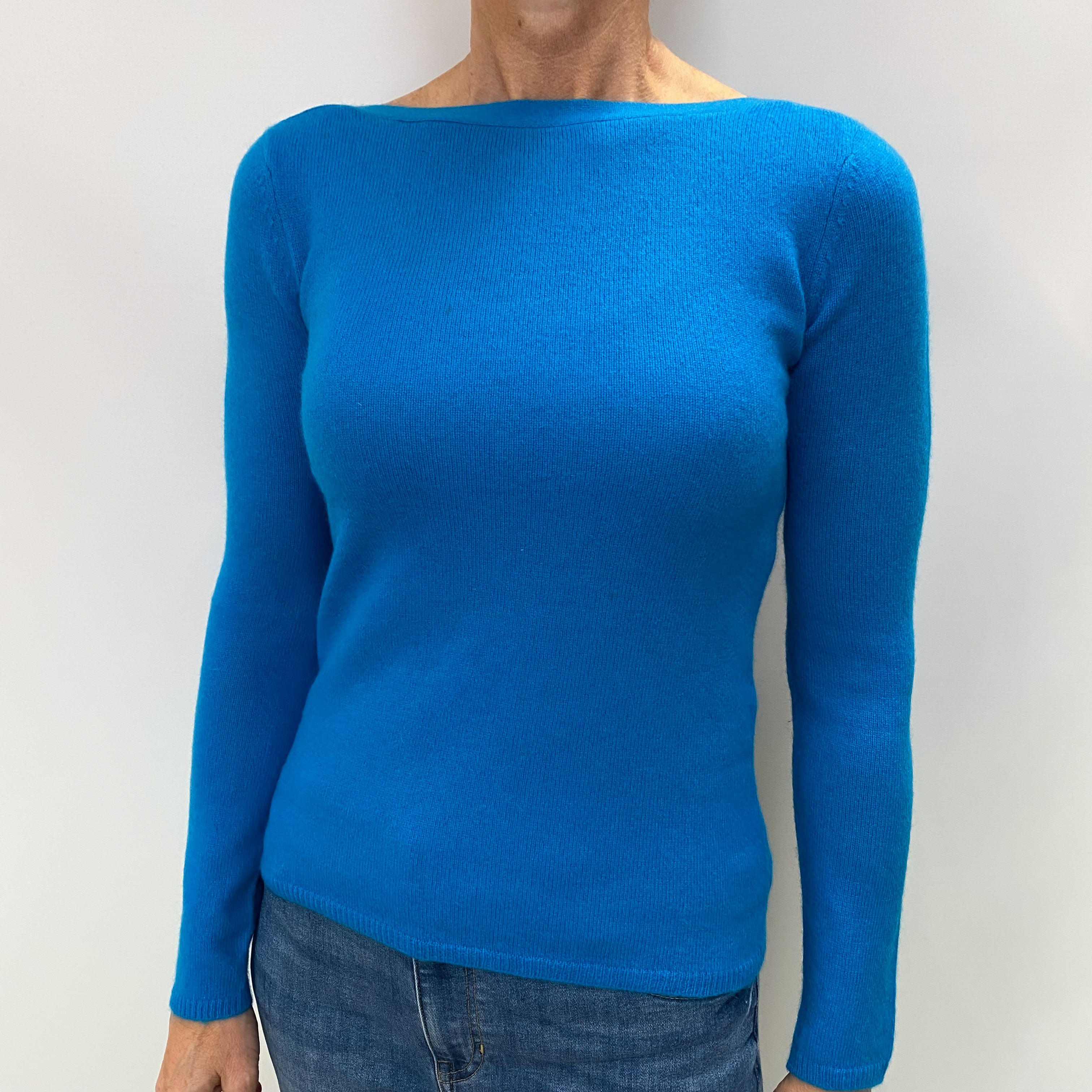 Deep Turquoise Cashmere Slash Neck Jumper Small