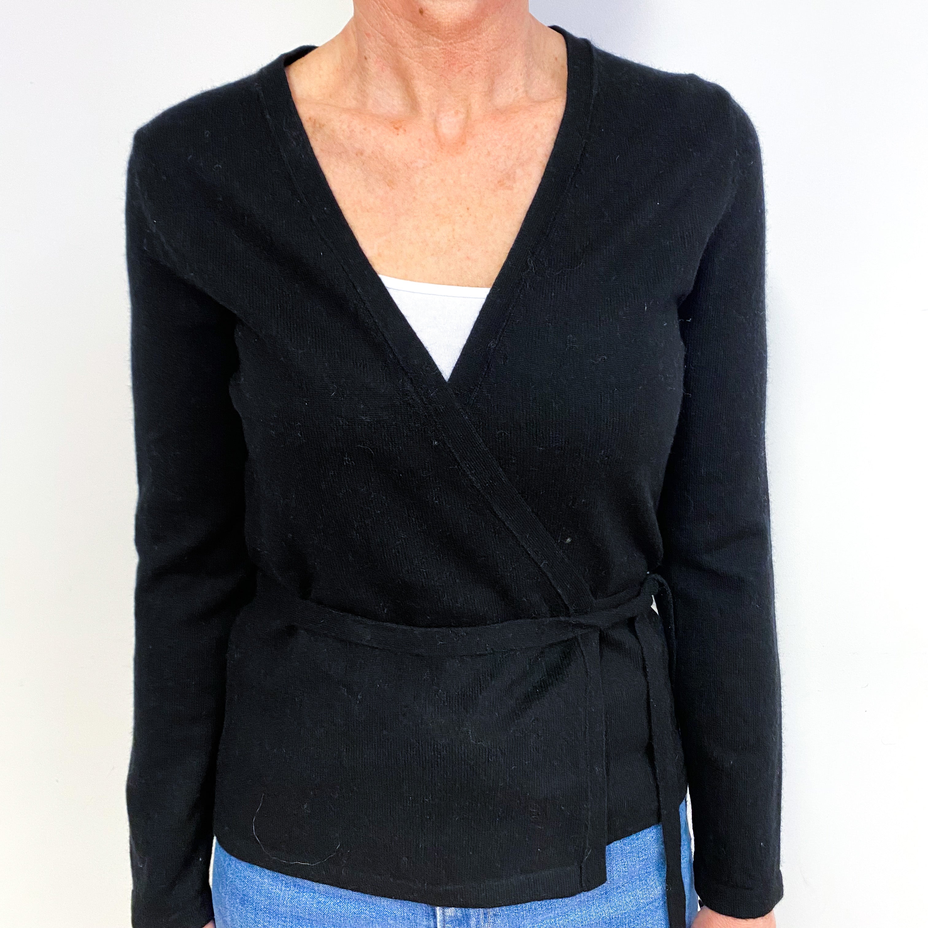 Black Wrap Around Cashmere V-Neck Cardigan Medium