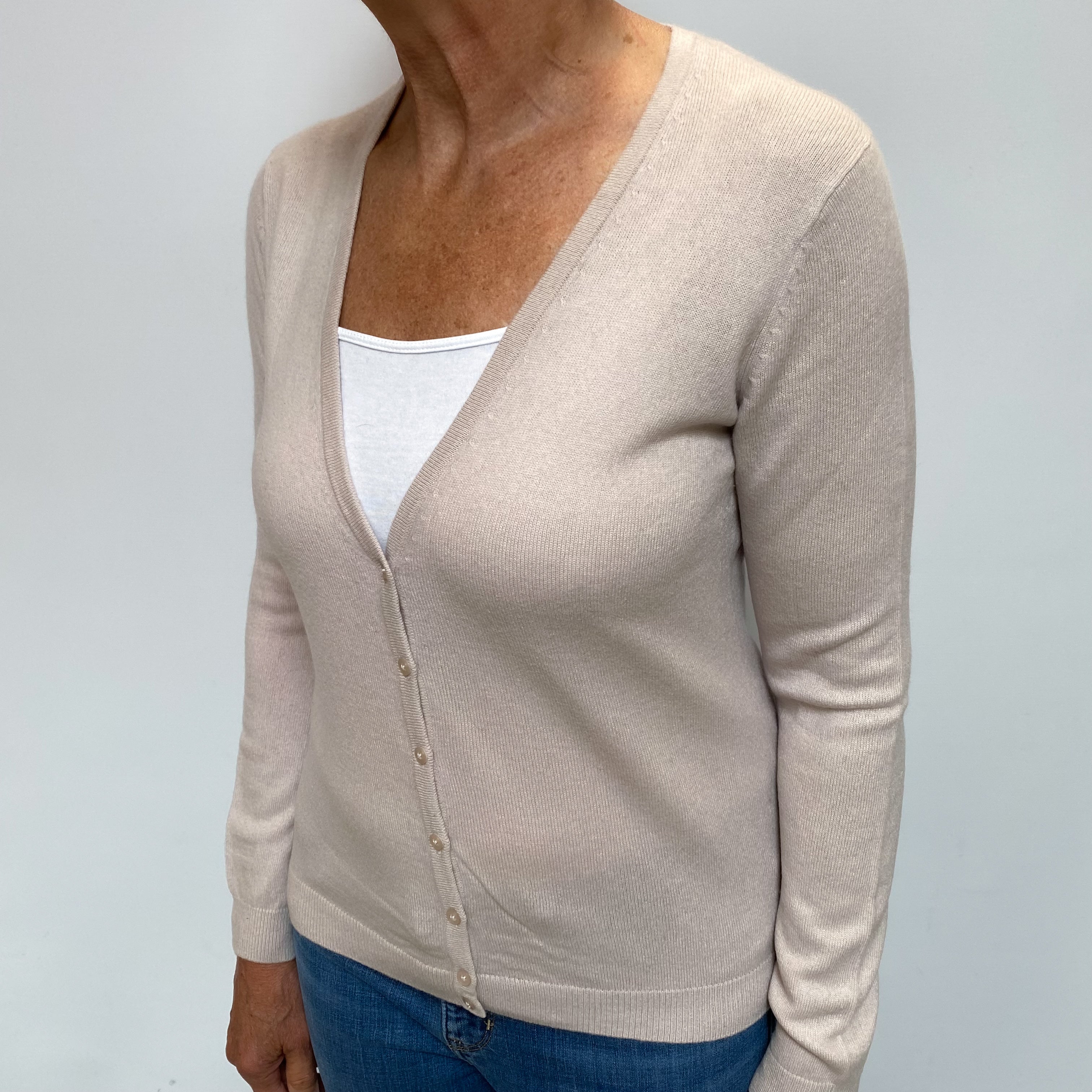 Blush Beige Cashmere V Neck Cardigan Medium
