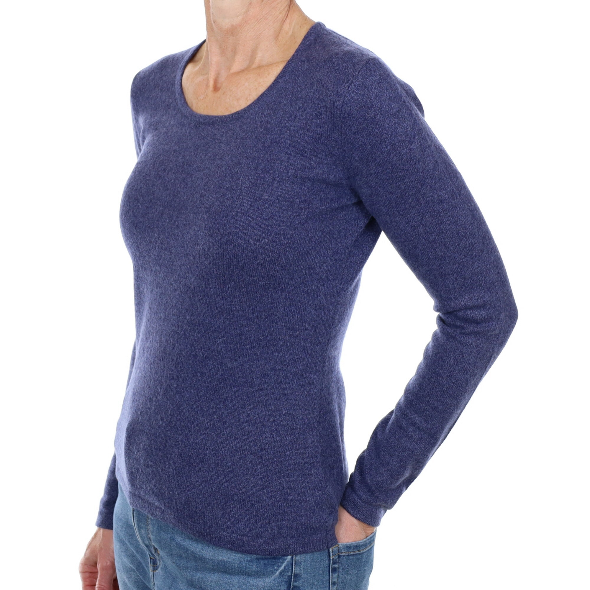 Dark Denim Marl Cashmere Crew Neck Jumper Small