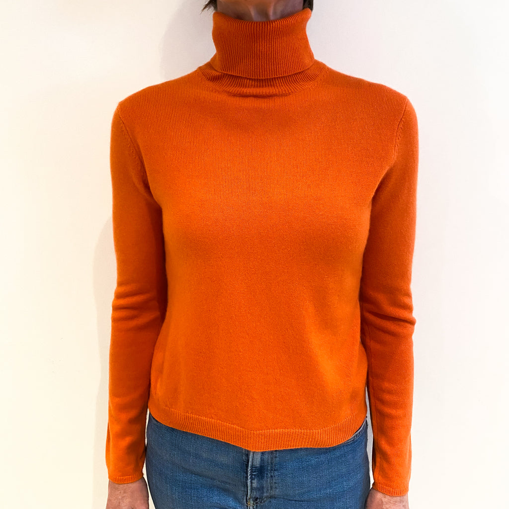 Tangerine Orange Cashmere Polo Neck Jumper Small