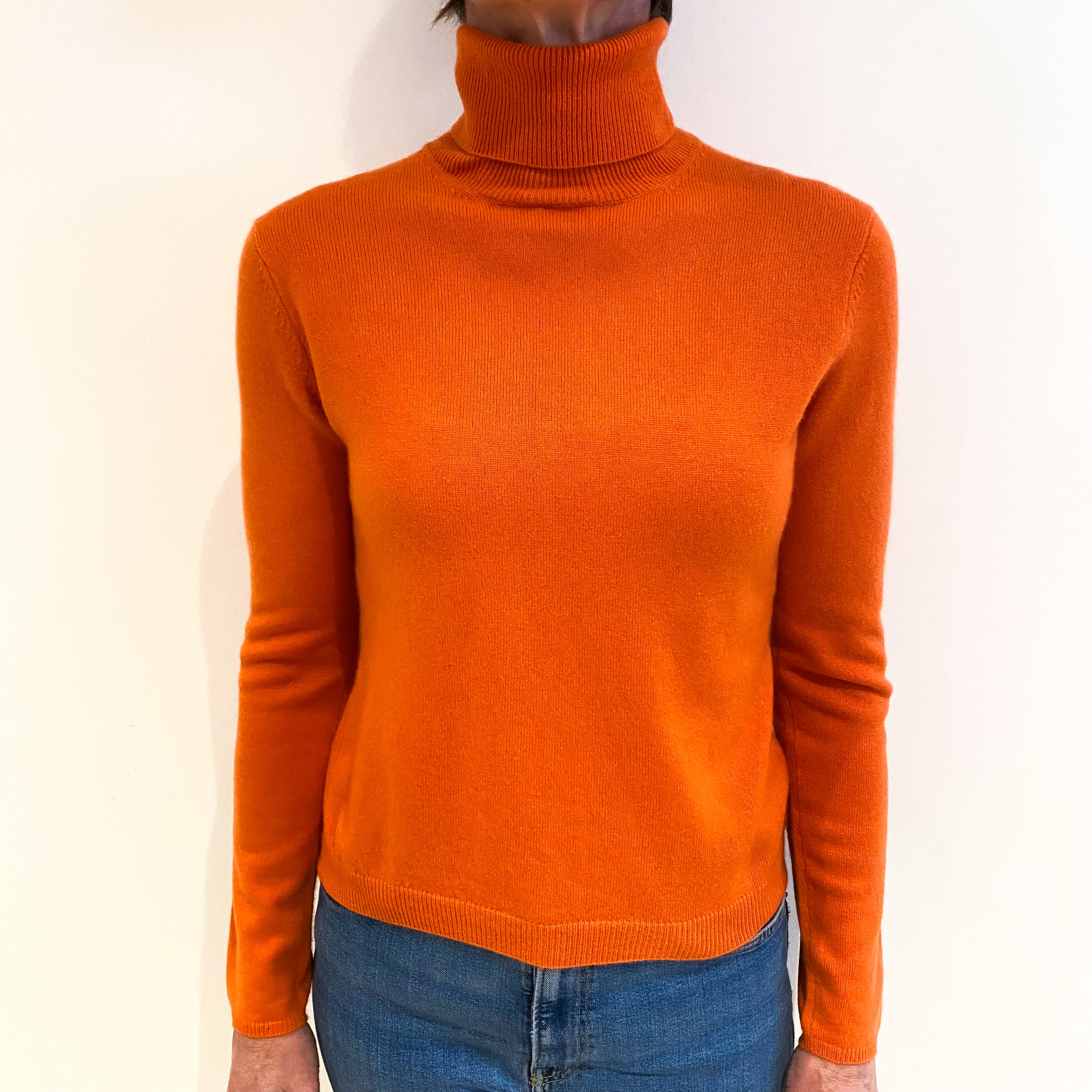 Tangerine Orange Cashmere Polo Neck Jumper Small