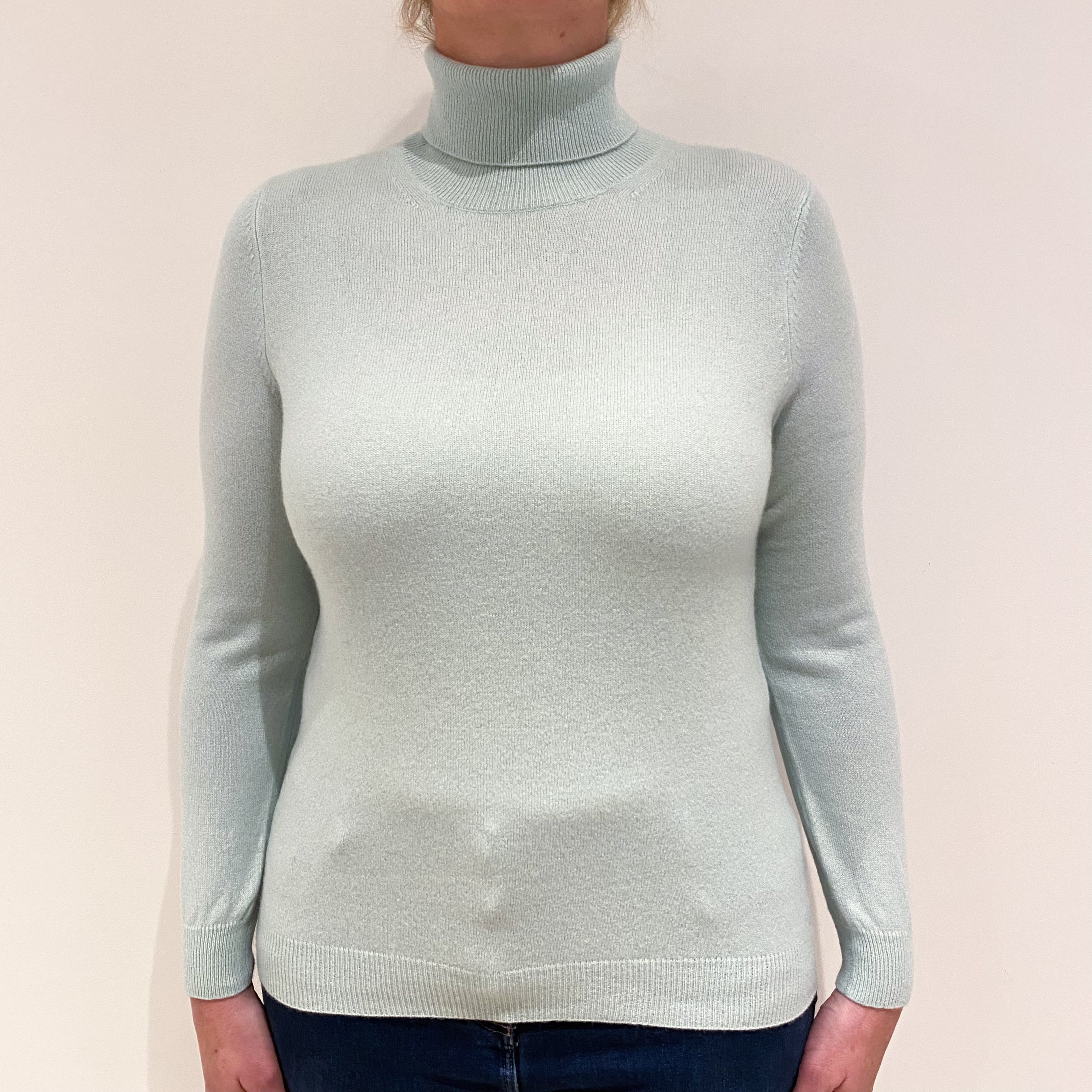 Mint Green Cashmere Polo Neck Jumper Large