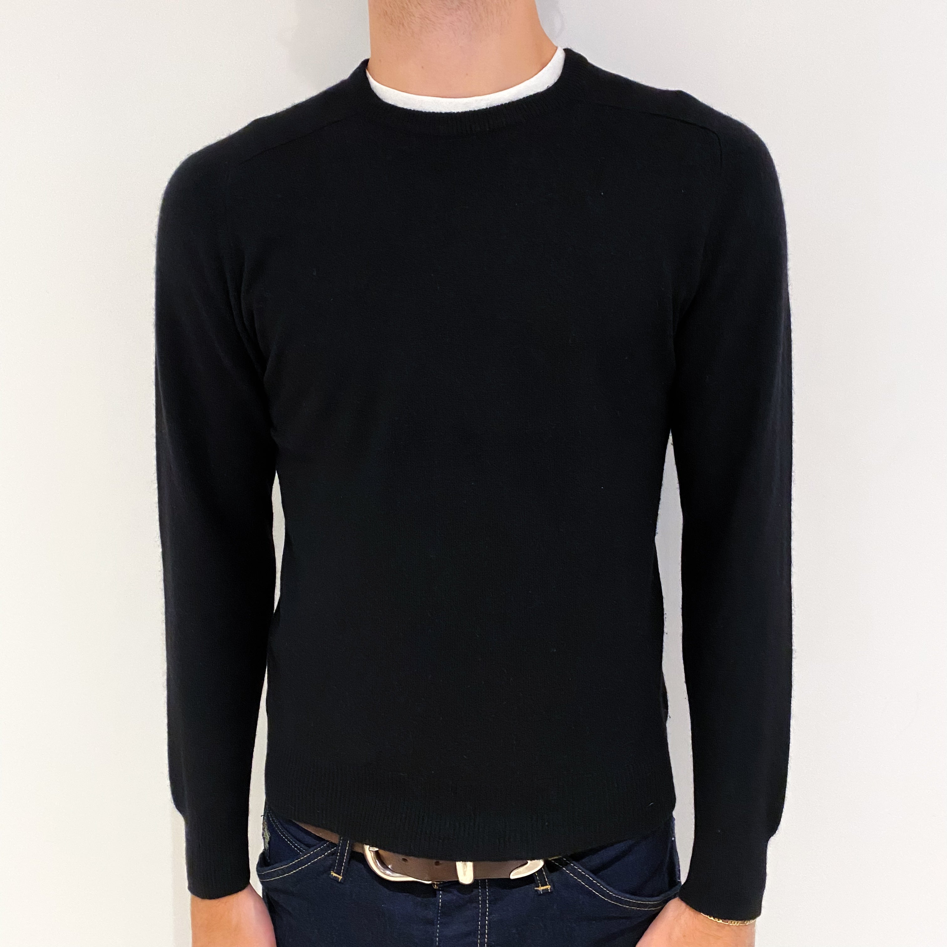 Men's Slim Black Cashmere Crew Neck Jumper Medium