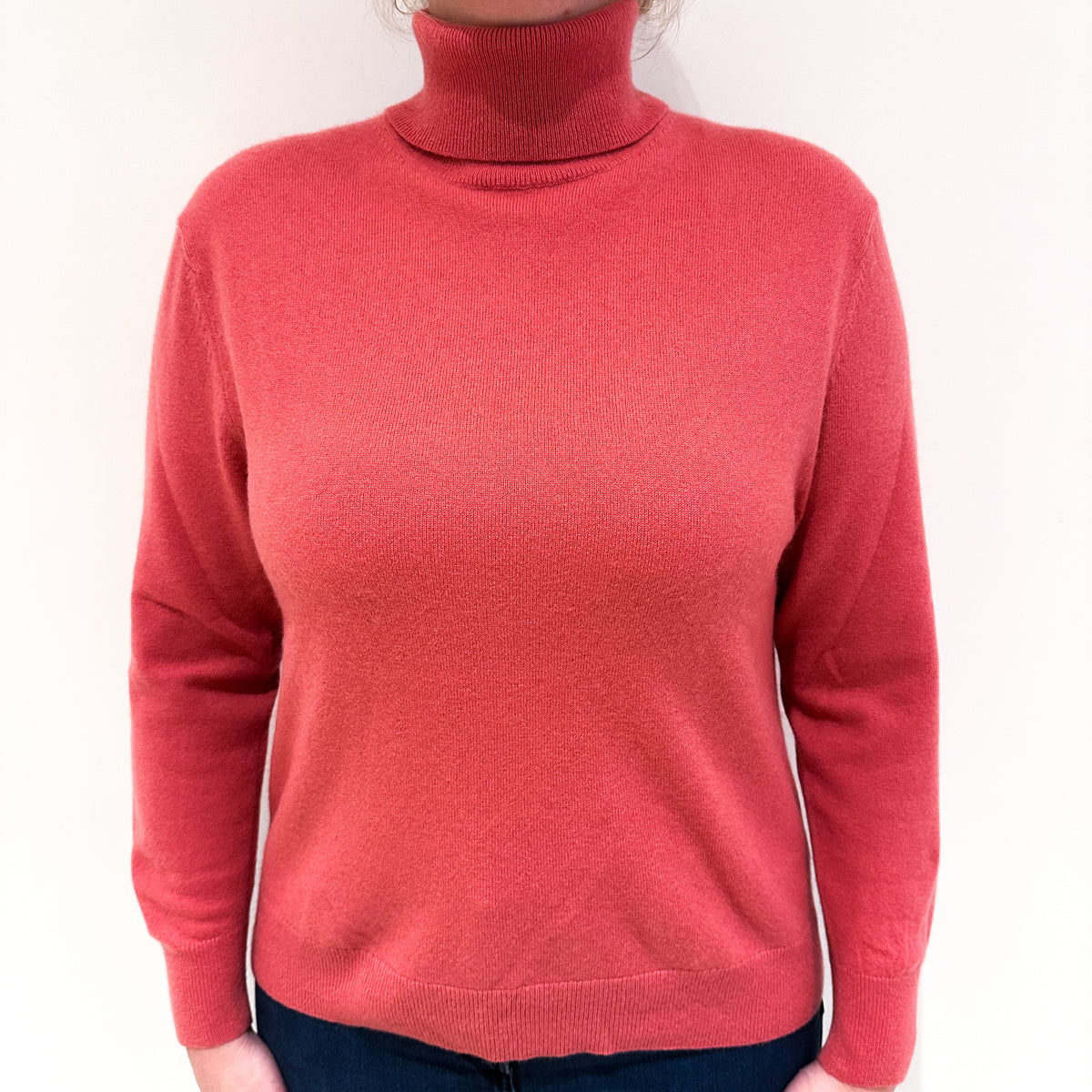 Lupin Pink Cashmere Polo Neck Jumper Large
