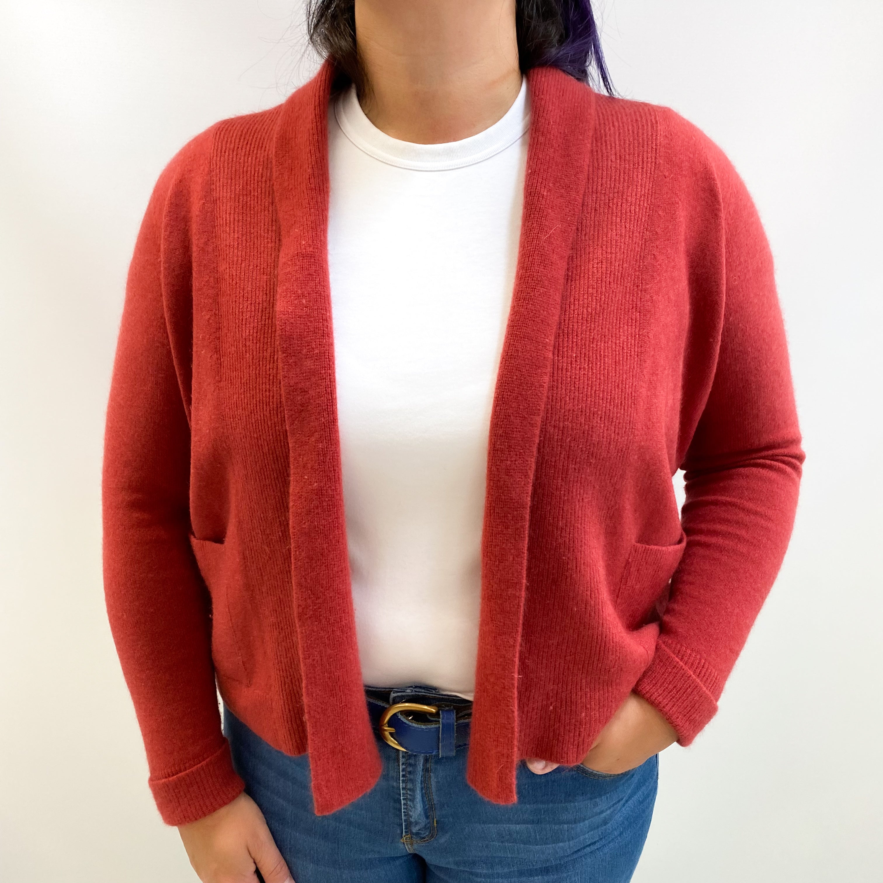 Rust Red Cashmere Edge To Edge Cardigan Large