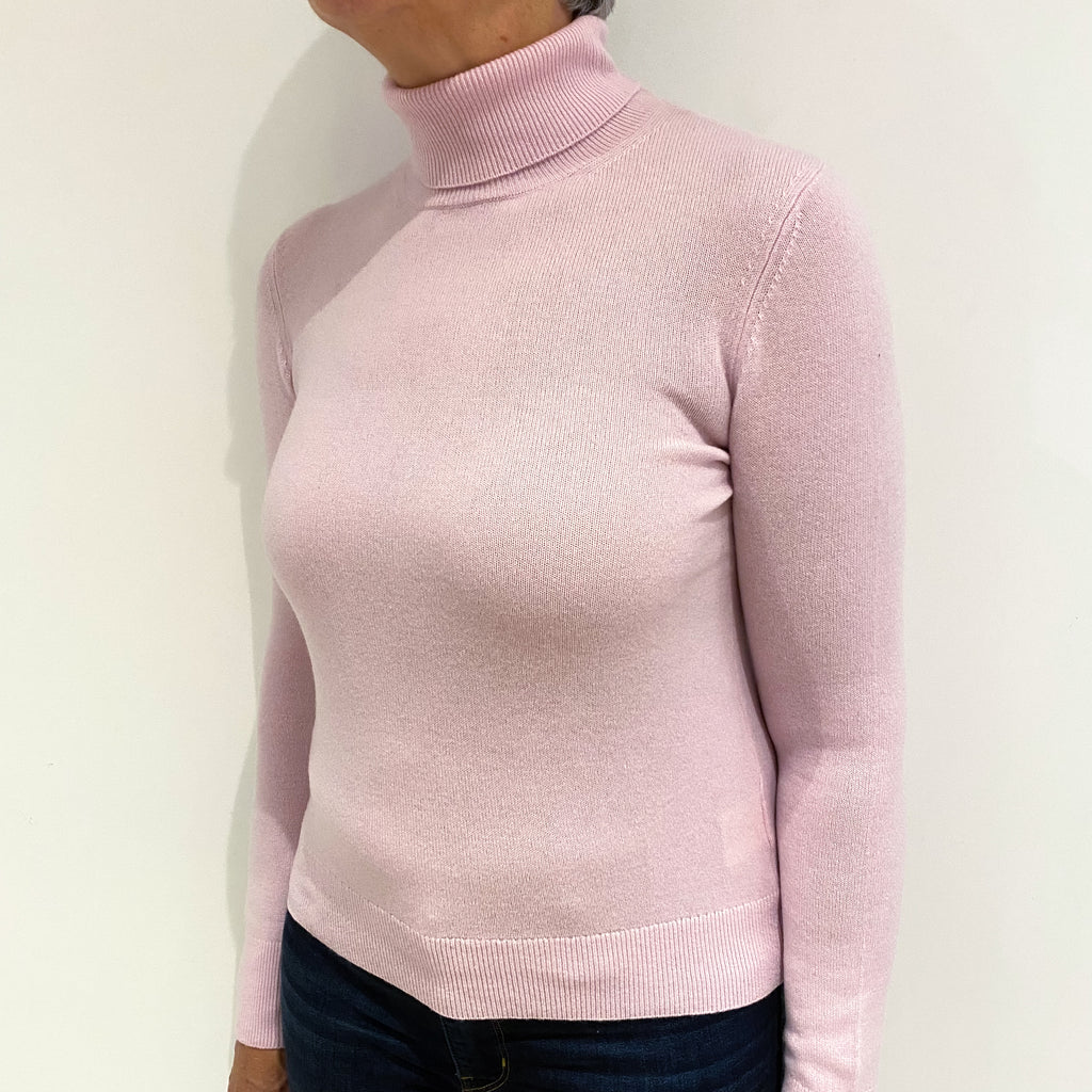 Carnation Pink Cashmere Polo Neck Jumper Medium