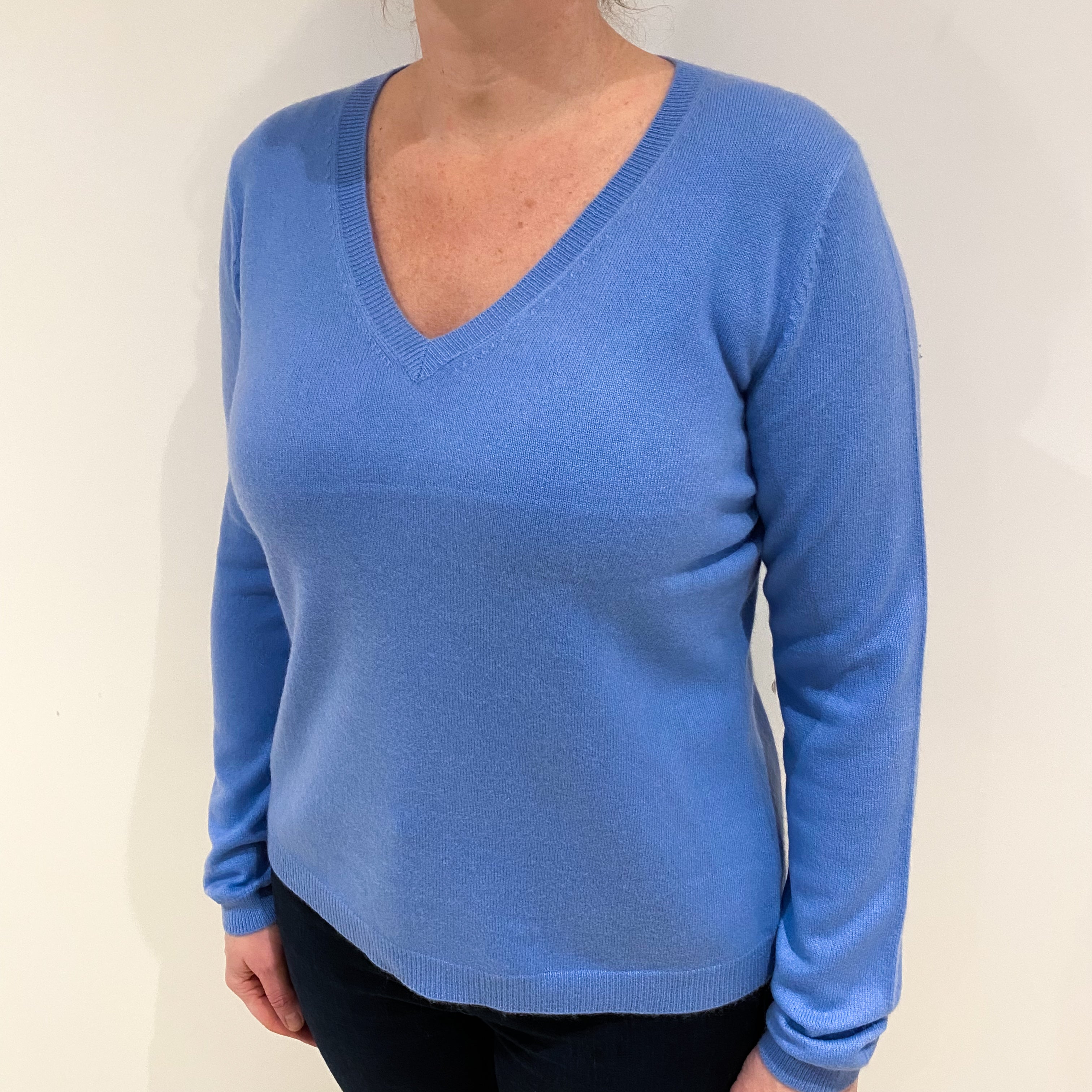 Sky Blue Cashmere V Neck Jumper Large
