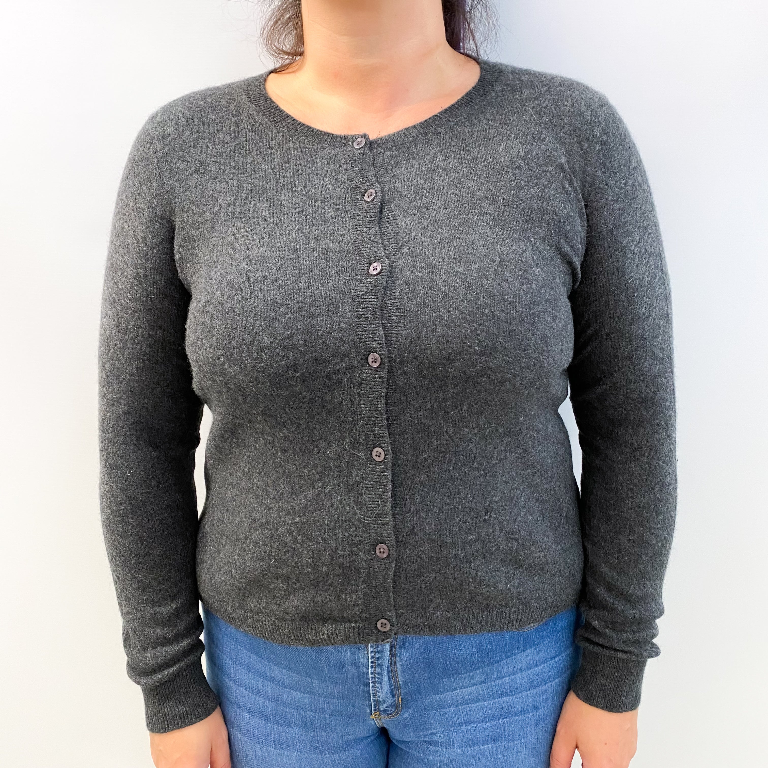 Charcoal Grey Cashmere Crew Neck Cardigan Large