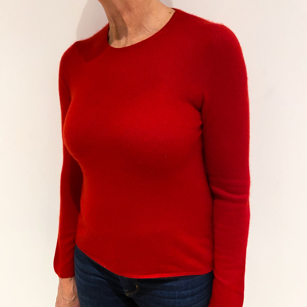 Post Box Red Cashmere Crew Neck Jumper Medium