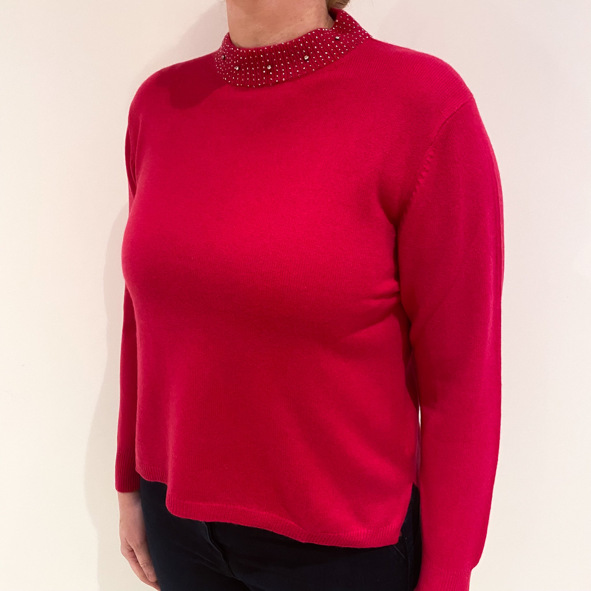 Fuschia Pink Cashmere Turtle Neck Jumper Large