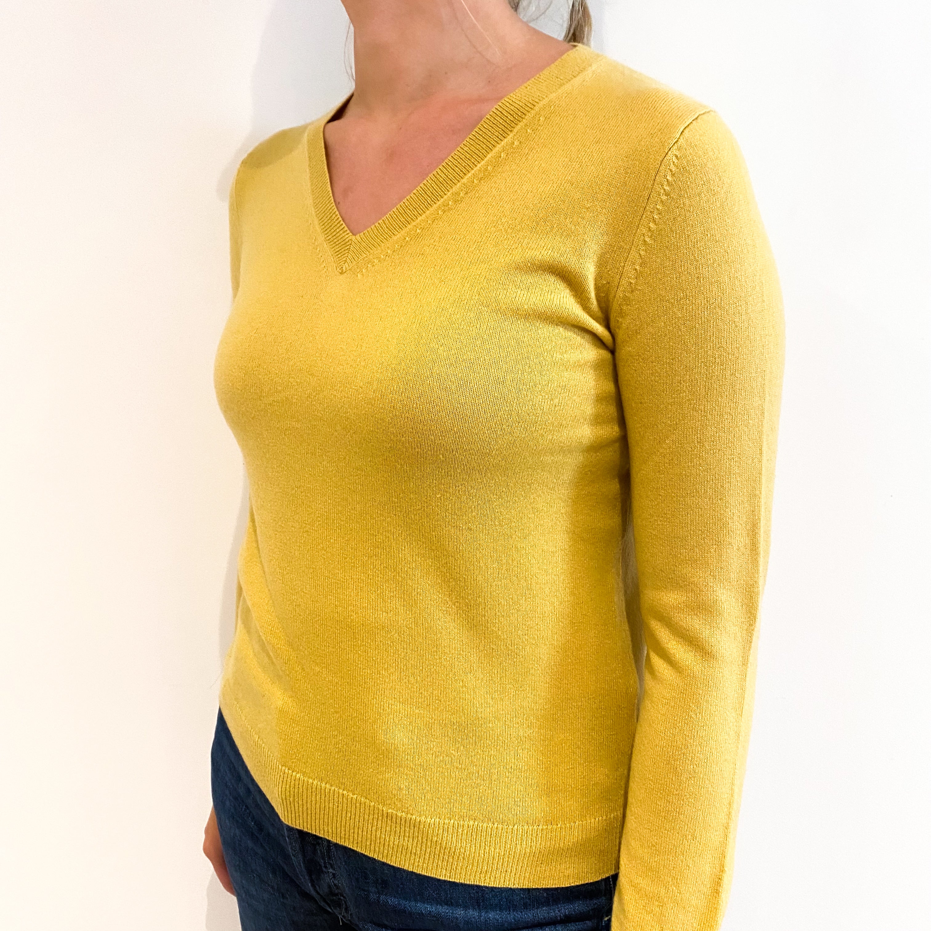 Pollen Yellow Cashmere V-Neck Jumper Small