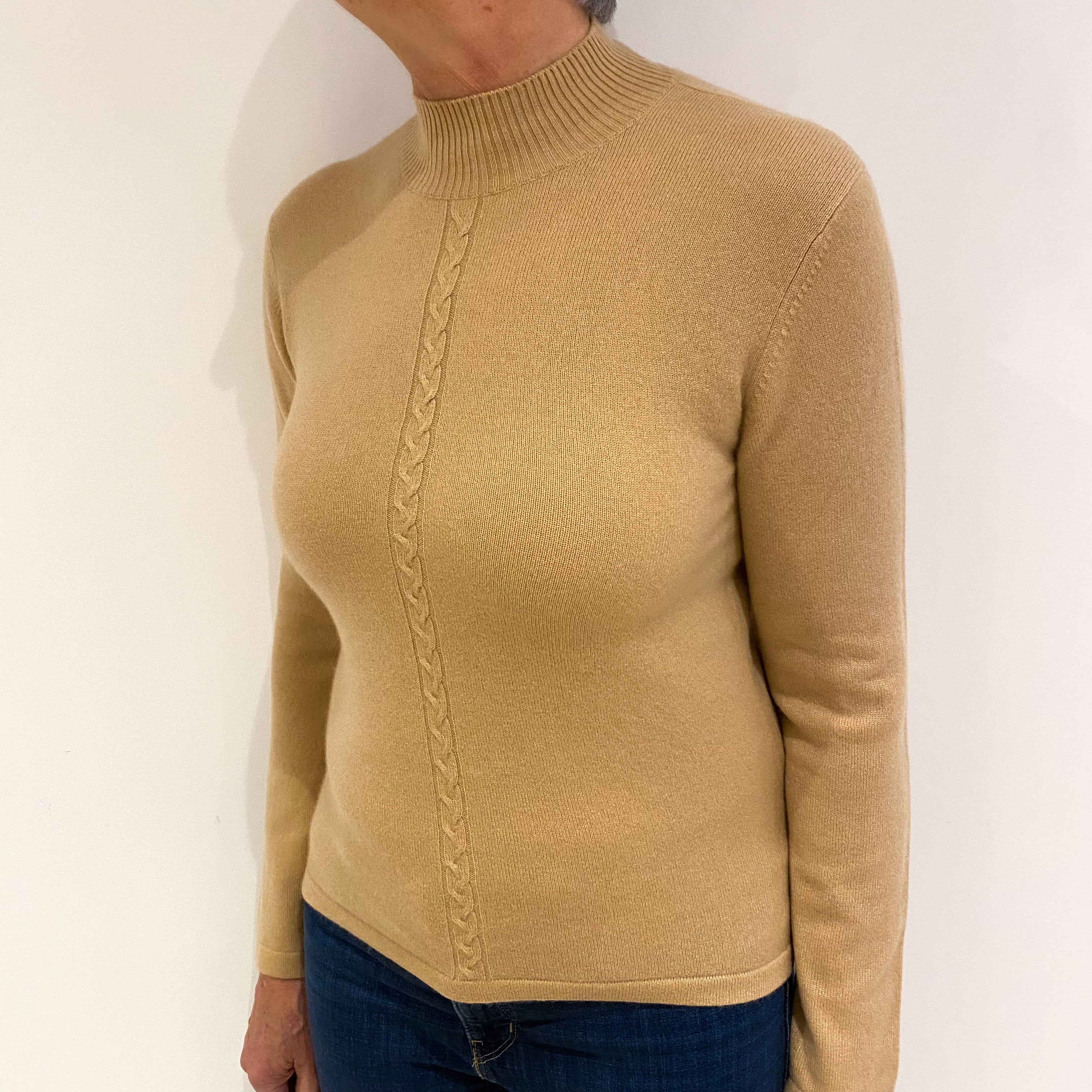 Camel Brown Cashmere Turtle Neck Jumper Medium