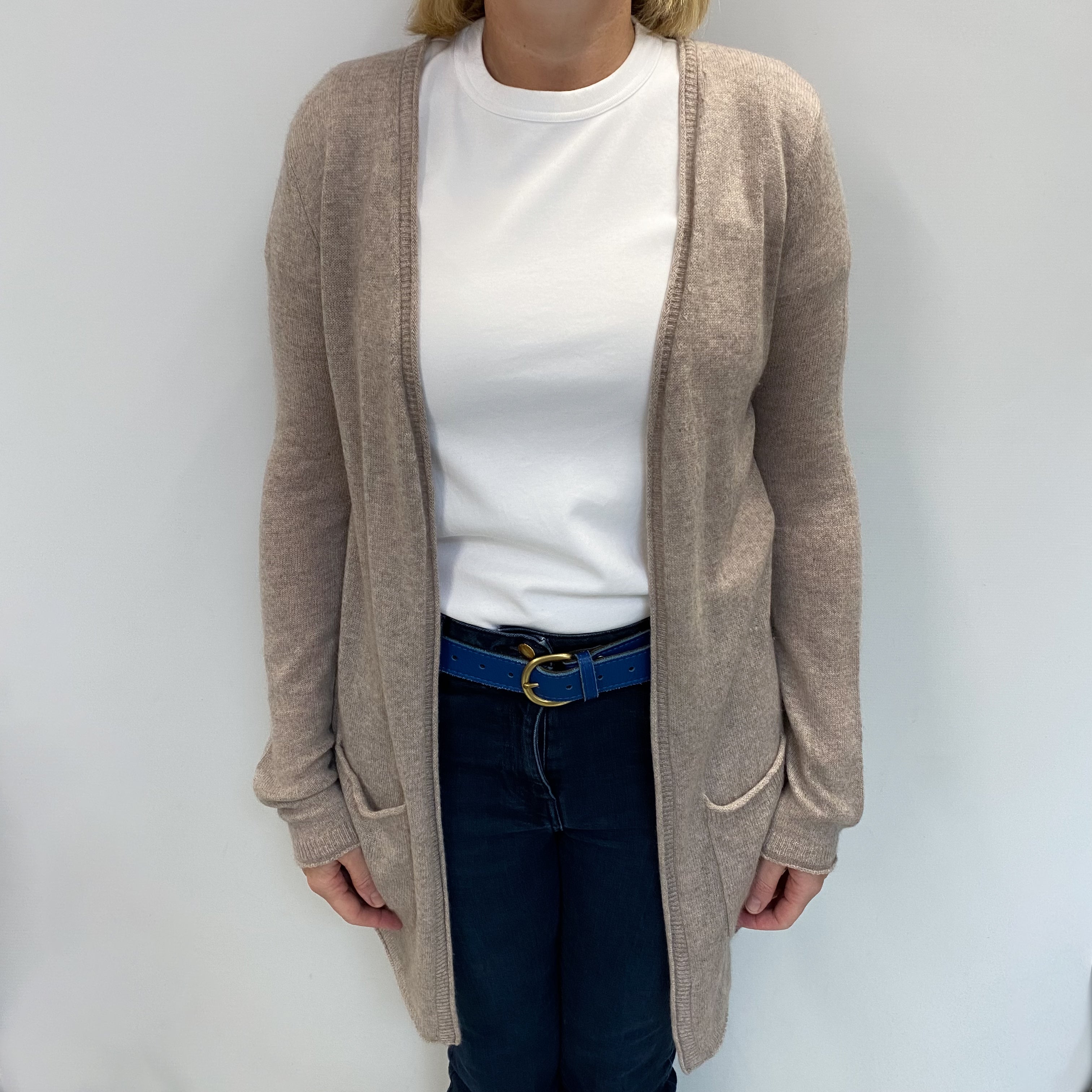 Fawn Beige Cashmere Edge To Edge Cardigan Large