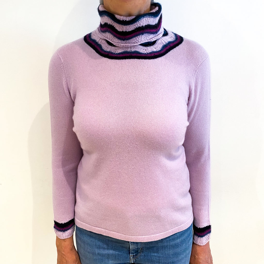 Lilac Purple Cashmere Polo Neck Jumper Medium