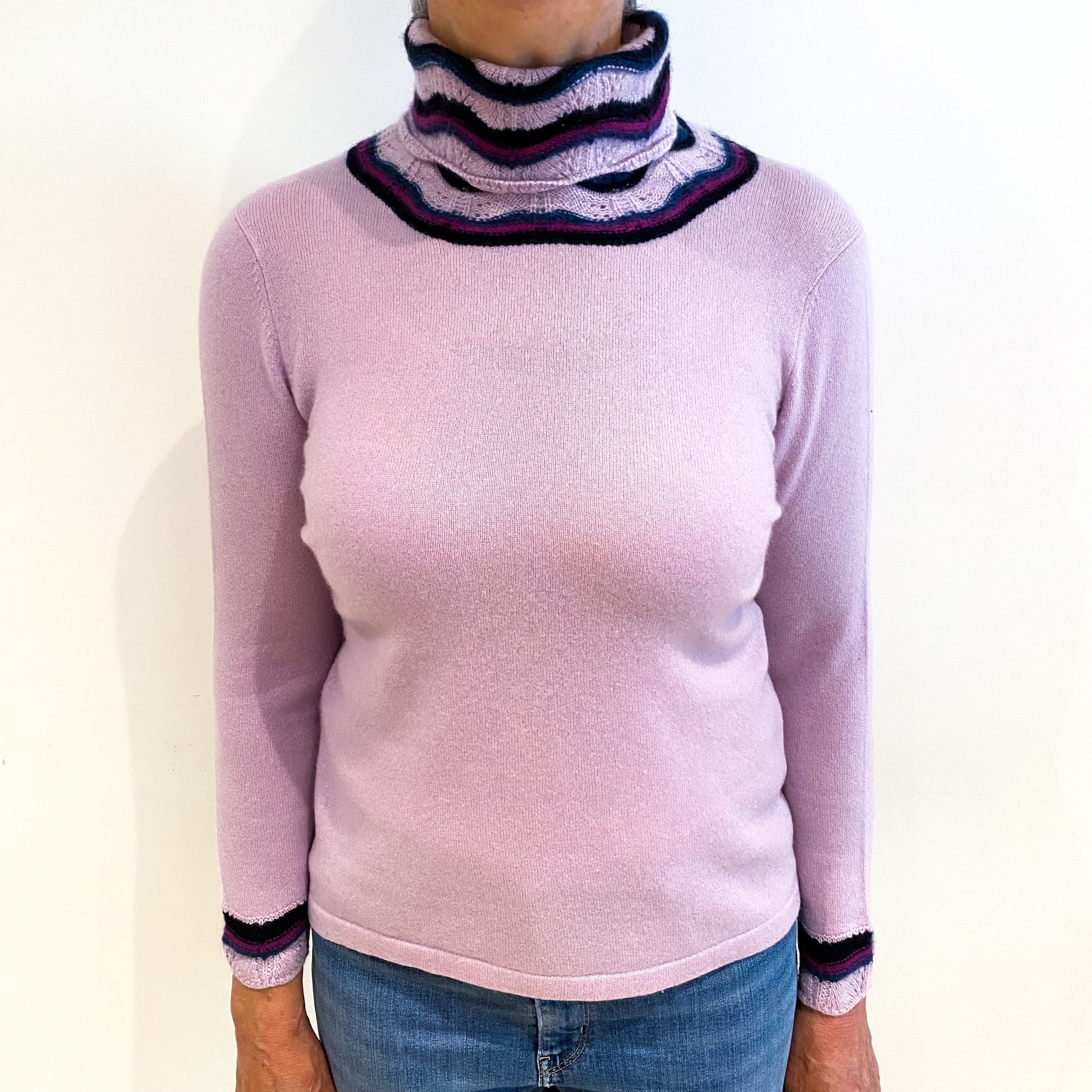 Lilac Purple Cashmere Polo Neck Jumper Medium