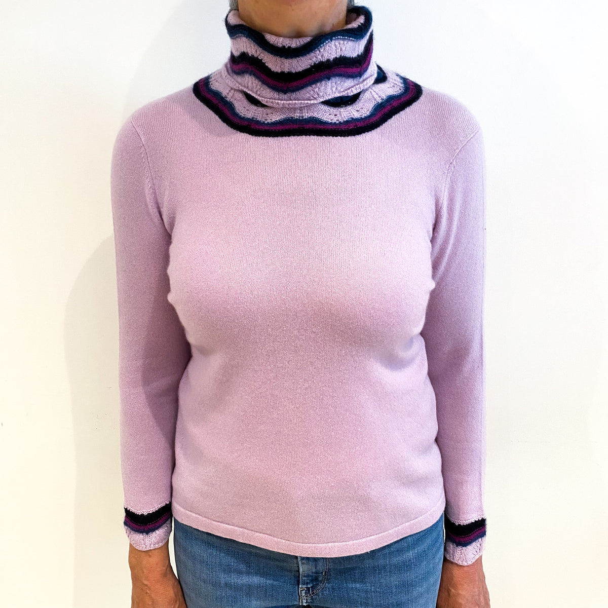 Lilac Purple Cashmere Polo Neck Jumper Medium