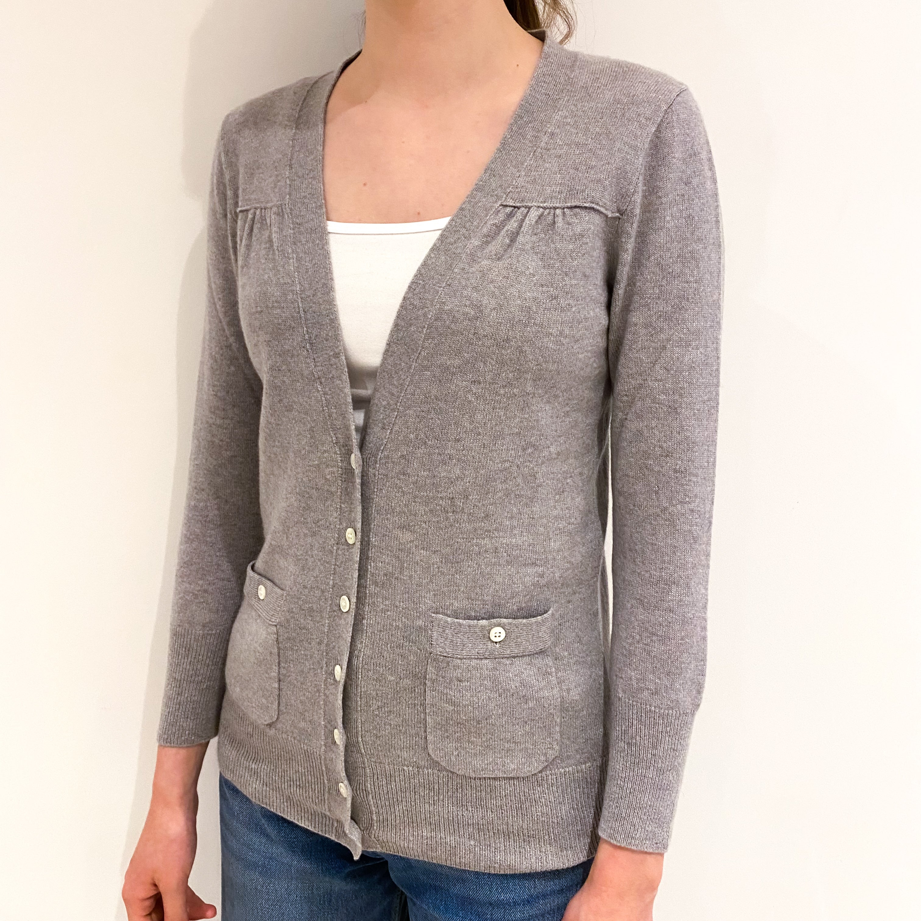 Dusty Grey Cashmere V-Neck Cardigan Extra Small