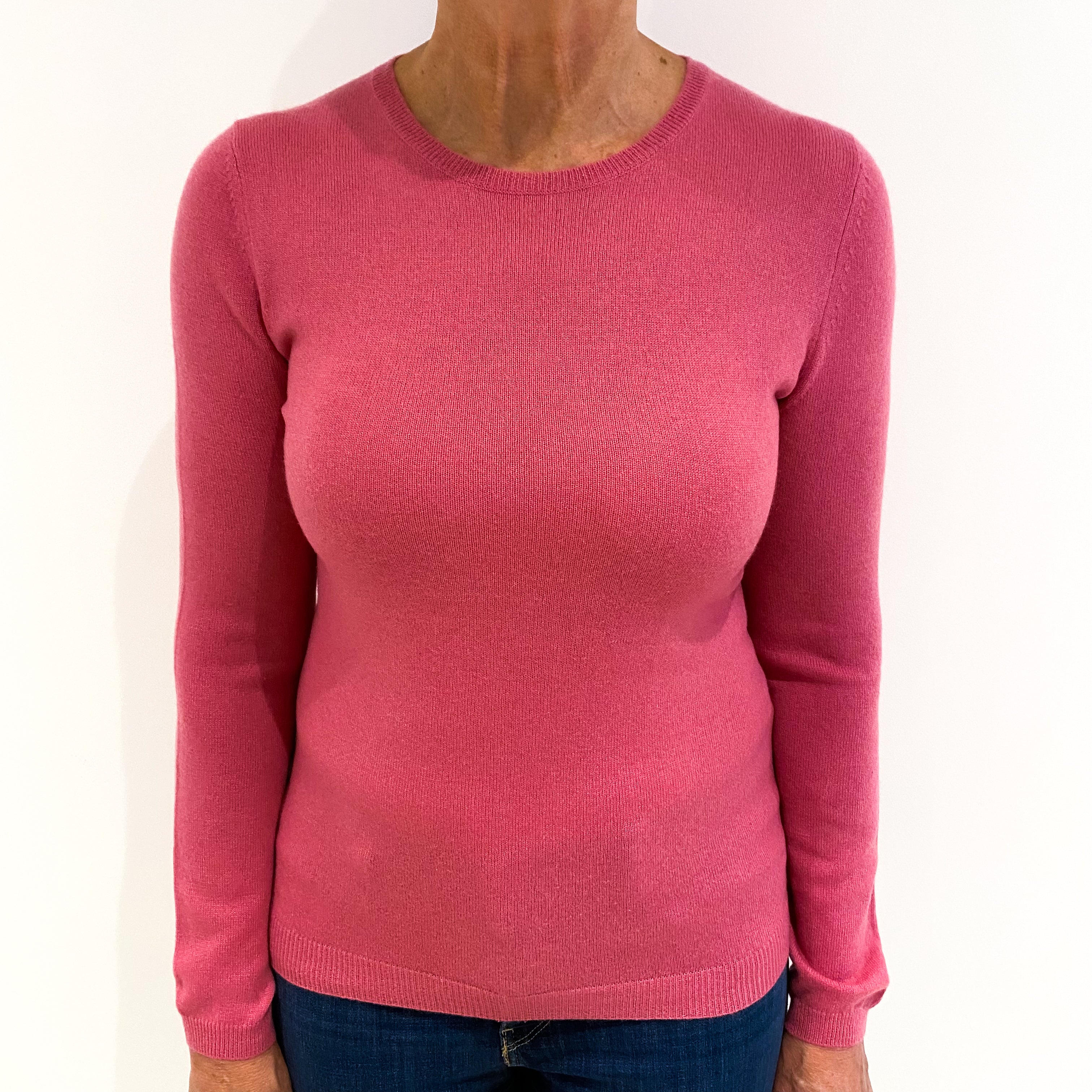 Raspberry Pink Cashmere Crew Neck Jumper Medium