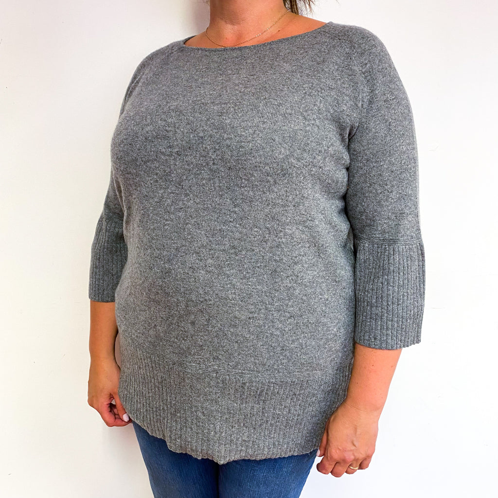 Ash Grey 3/4 Sleeve Cashmere Crew Neck Jumper Extra Extra Large