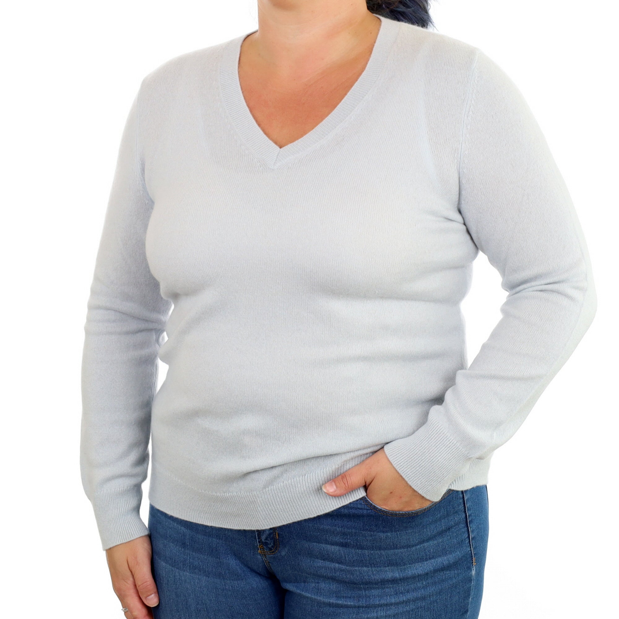 Opal Blue Cashmere V Neck Jumper Large