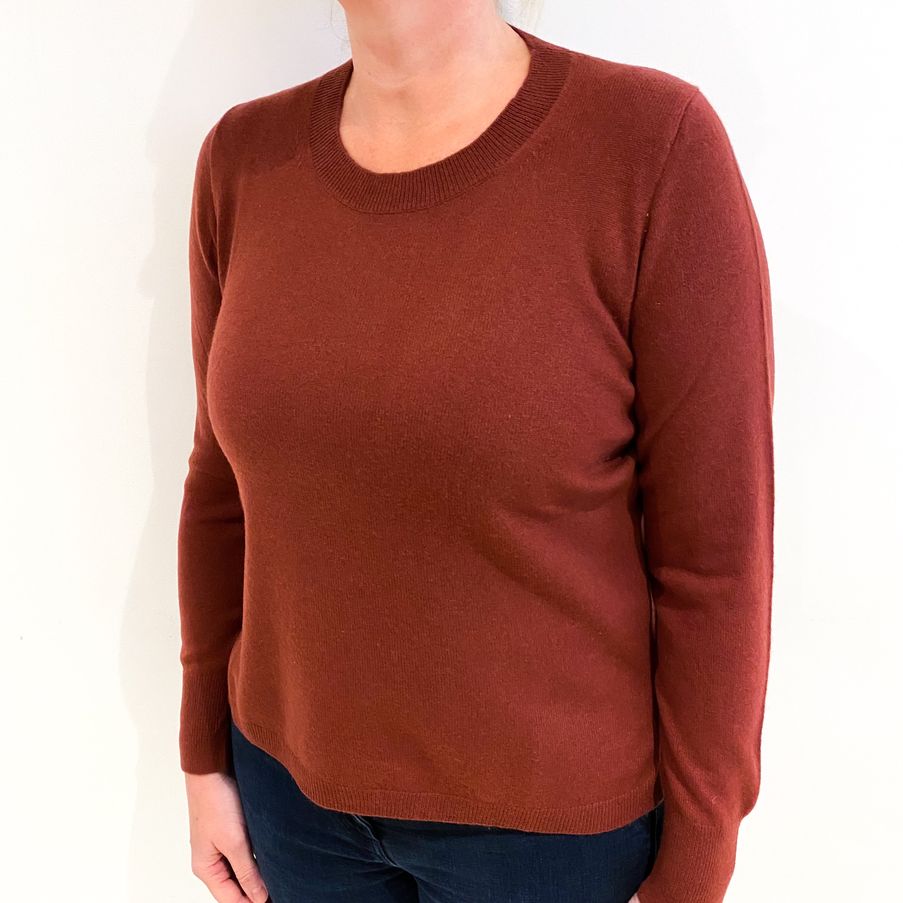 Brick Red Cashmere Crew Neck Jumper Large